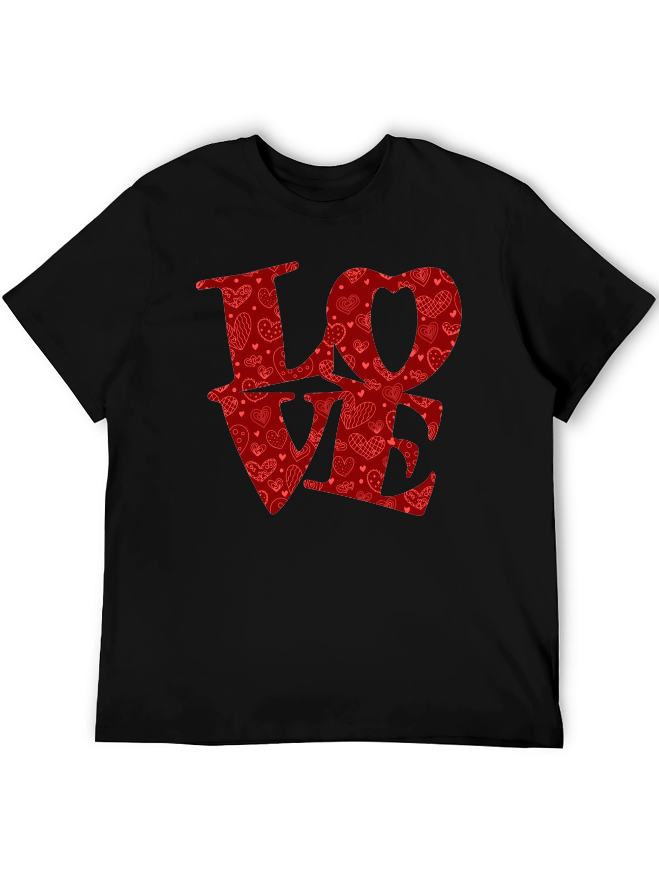 Love Heart Pattern Graphic Tee - Black