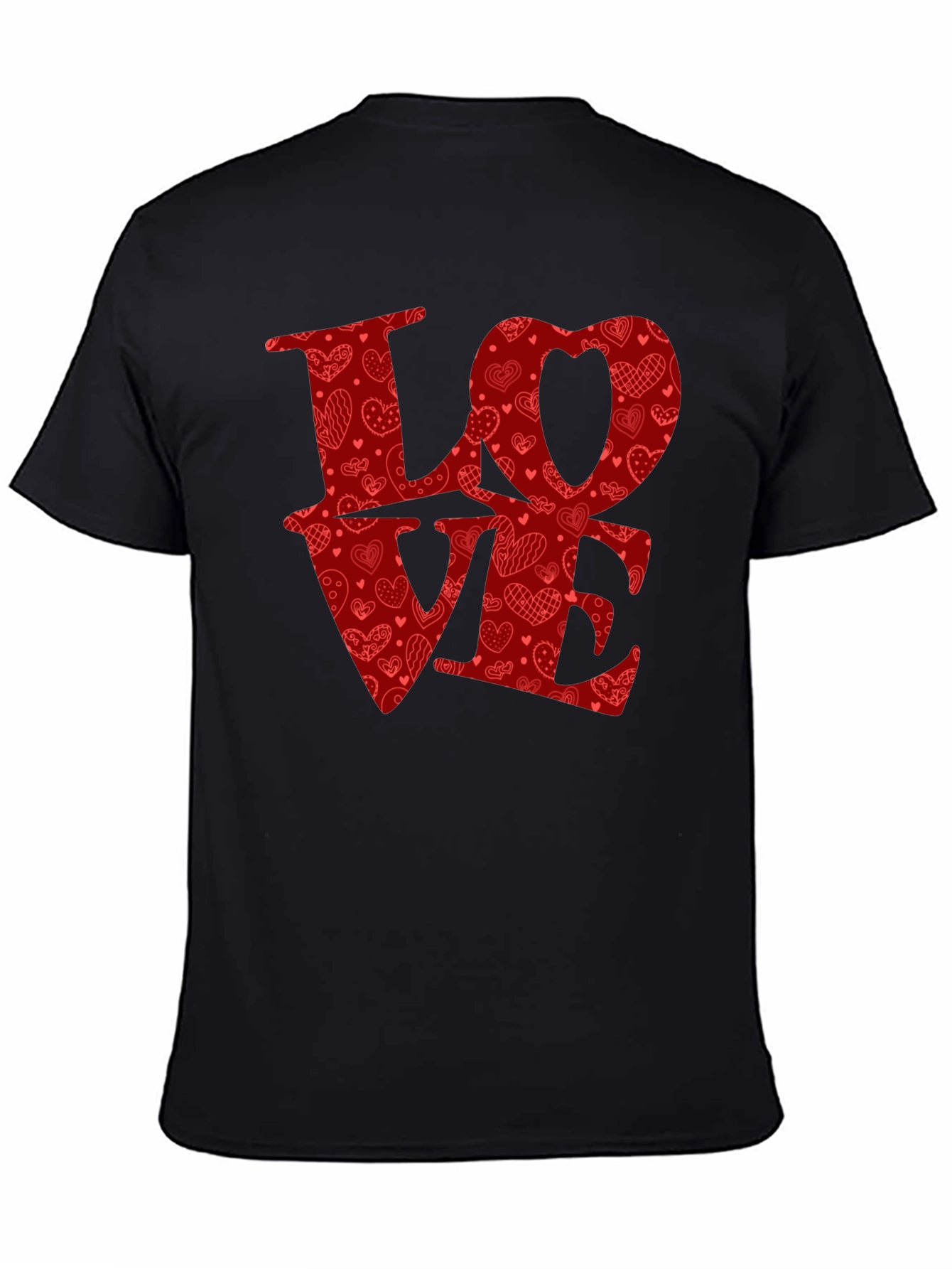 Love Heart Pattern Graphic Tee - Black