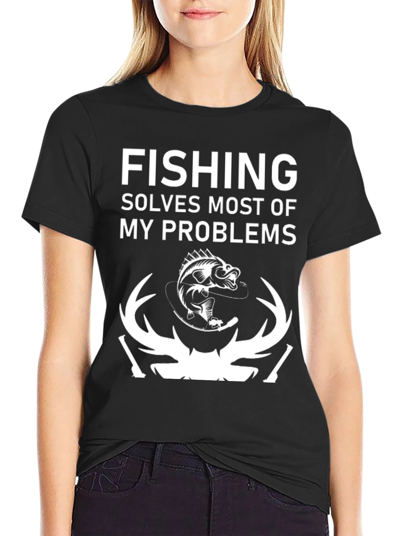 Fishing Solves Problems T-Shirt - Black