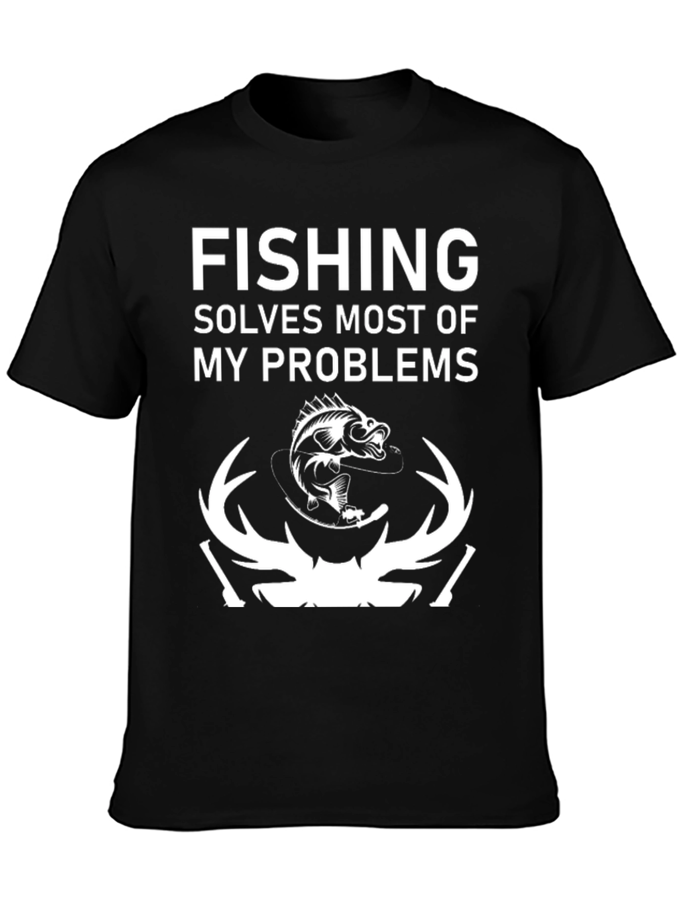 Fishing Solves Problems T-Shirt - Black