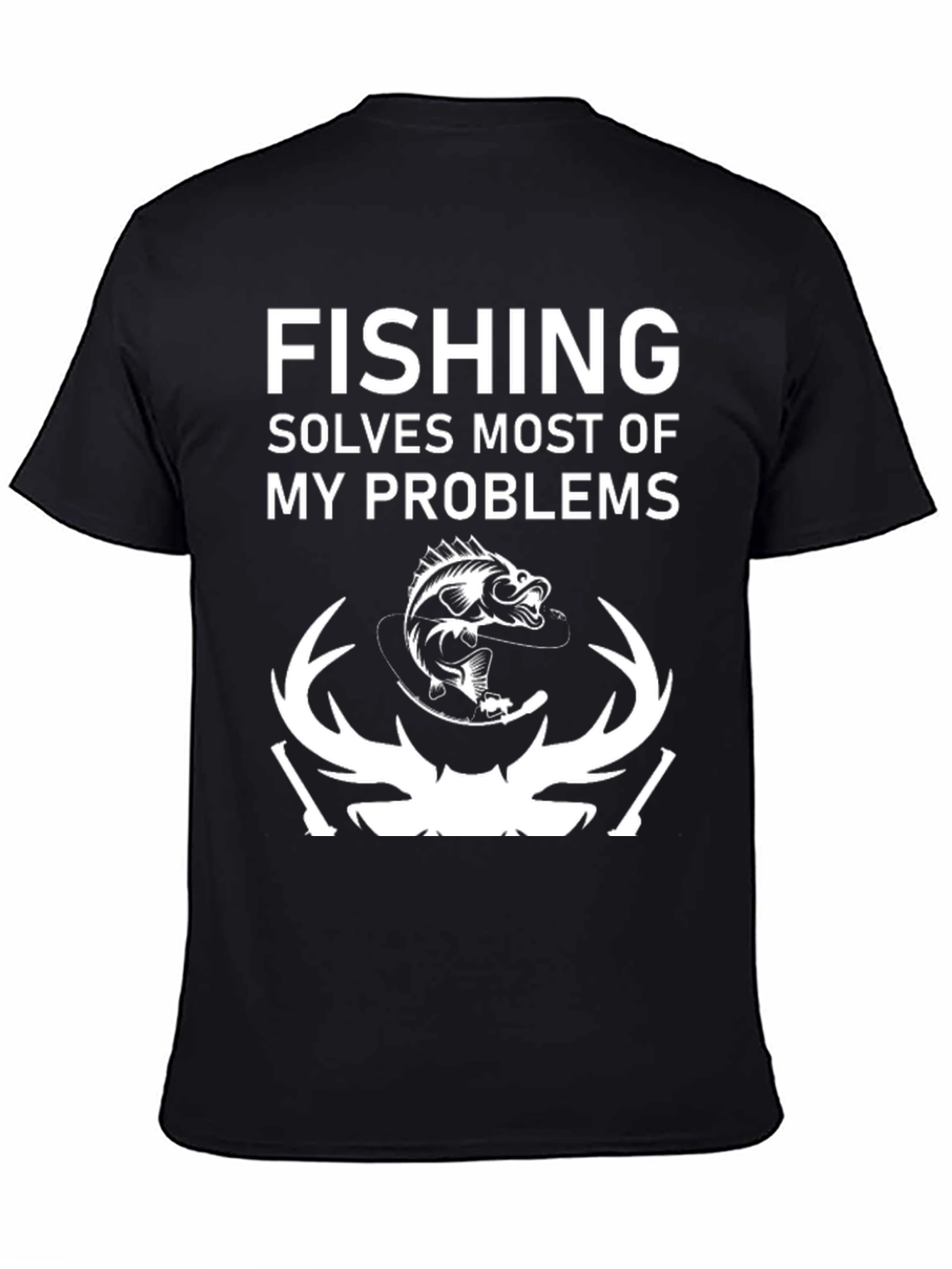 Fishing Solves Problems T-Shirt - Black