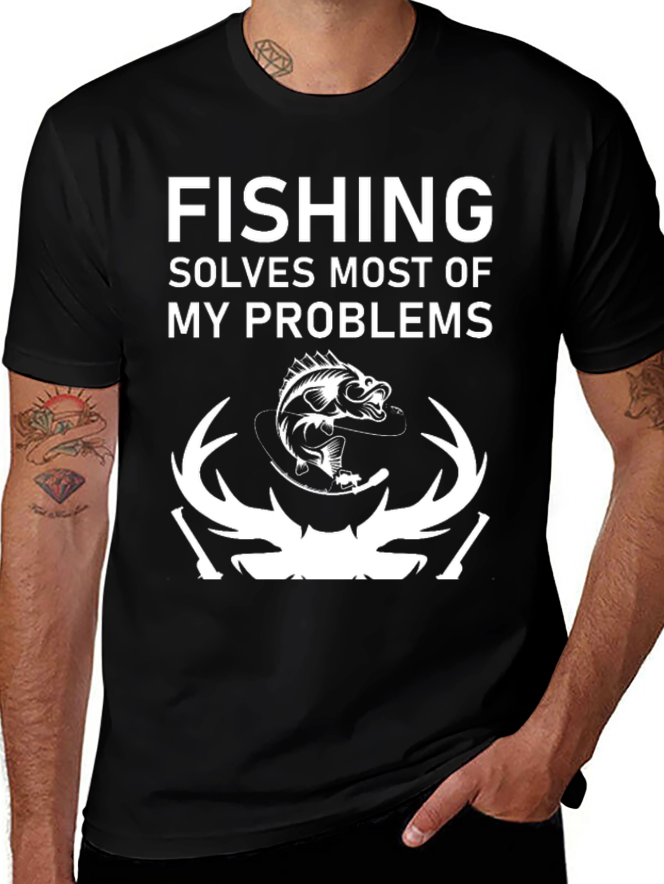 Fishing Solves Problems T-Shirt - Black