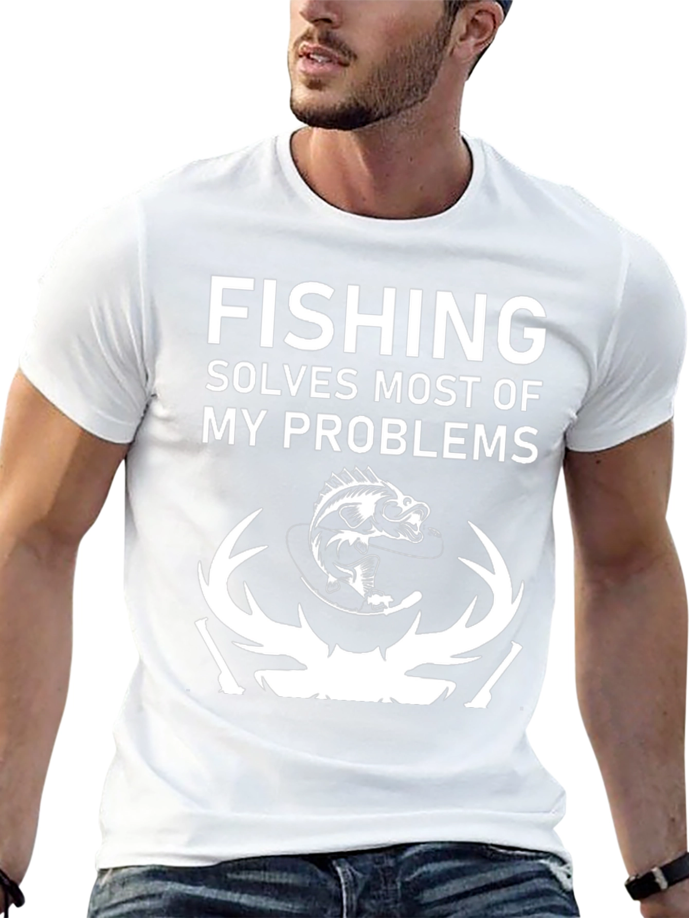 Fishing Solves Problems T-Shirt - Black