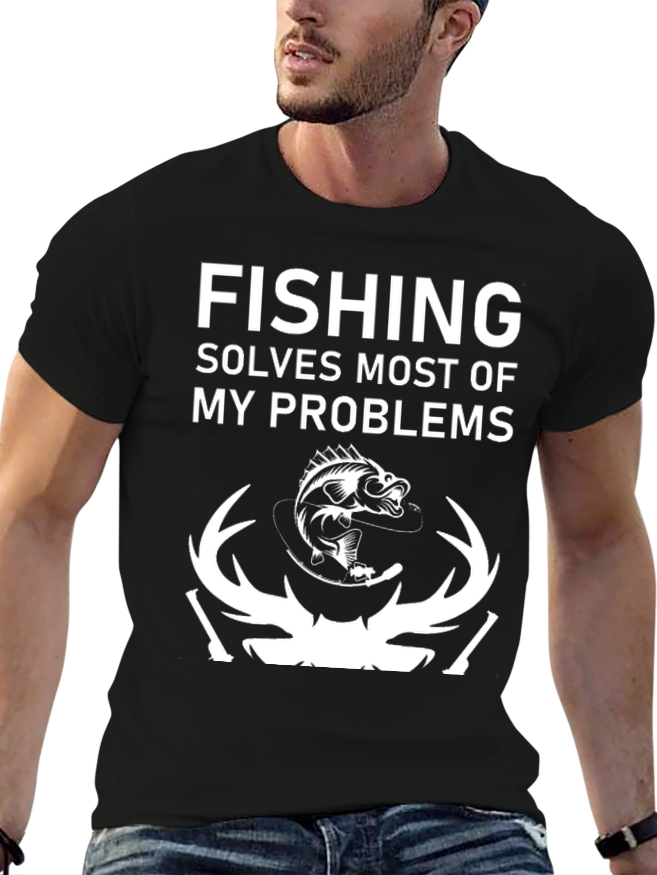 Fishing Solves Problems T-Shirt - Black