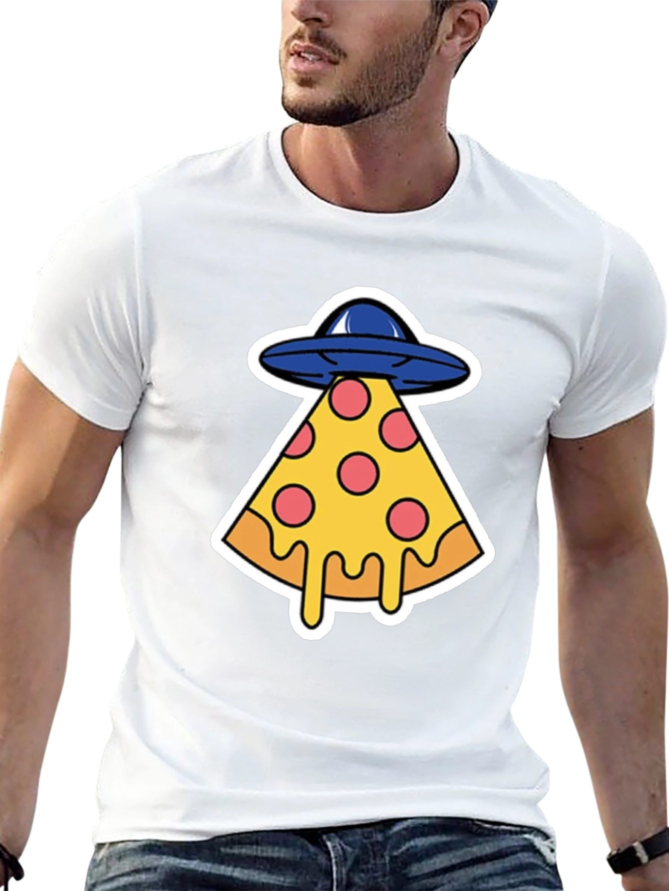 Pizza Abduction Graphic T-Shirt - Black Cotton Tee