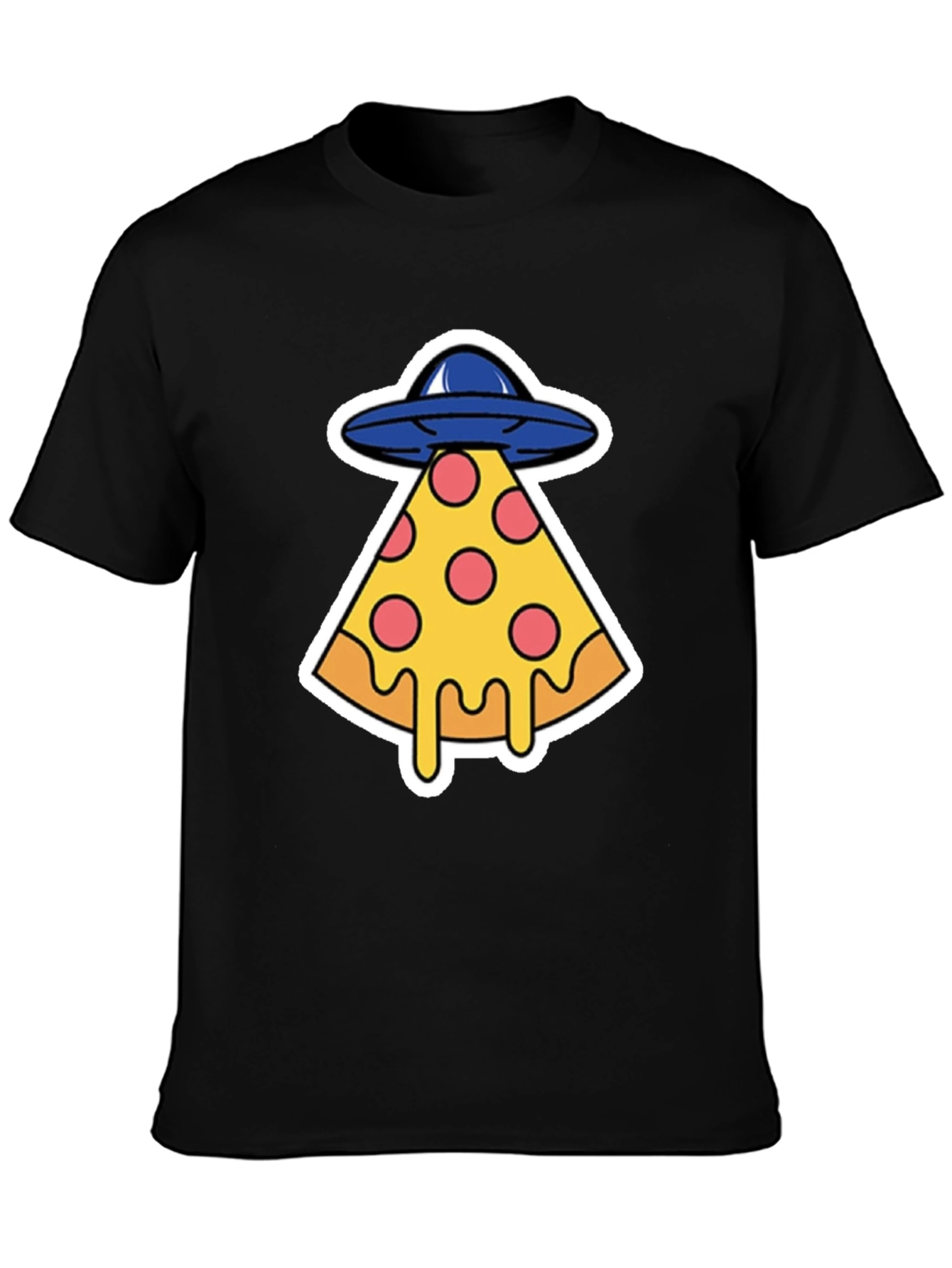 Pizza Abduction Graphic T-Shirt - Black Cotton Tee