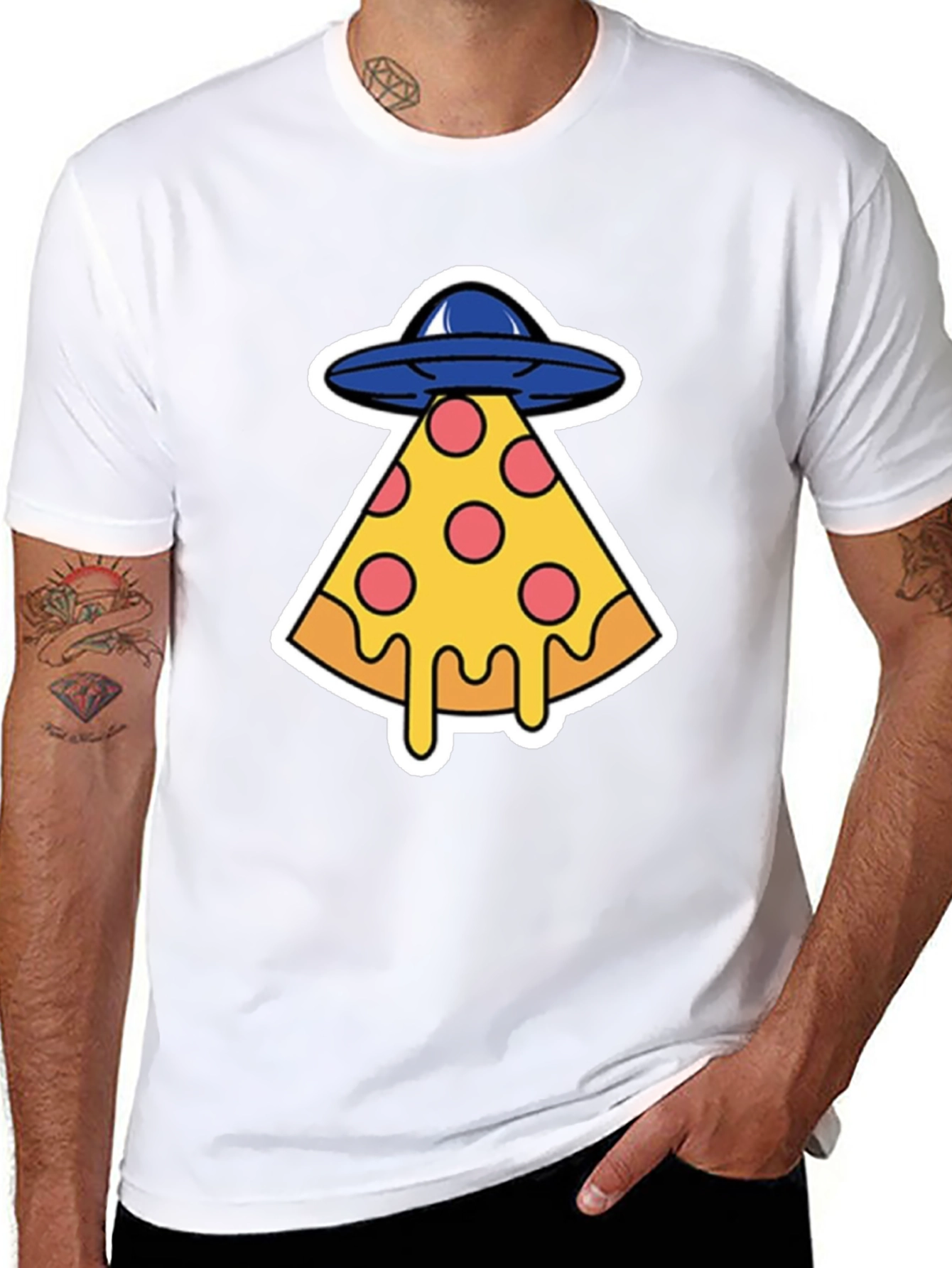 Pizza Abduction Graphic T-Shirt - Black Cotton Tee