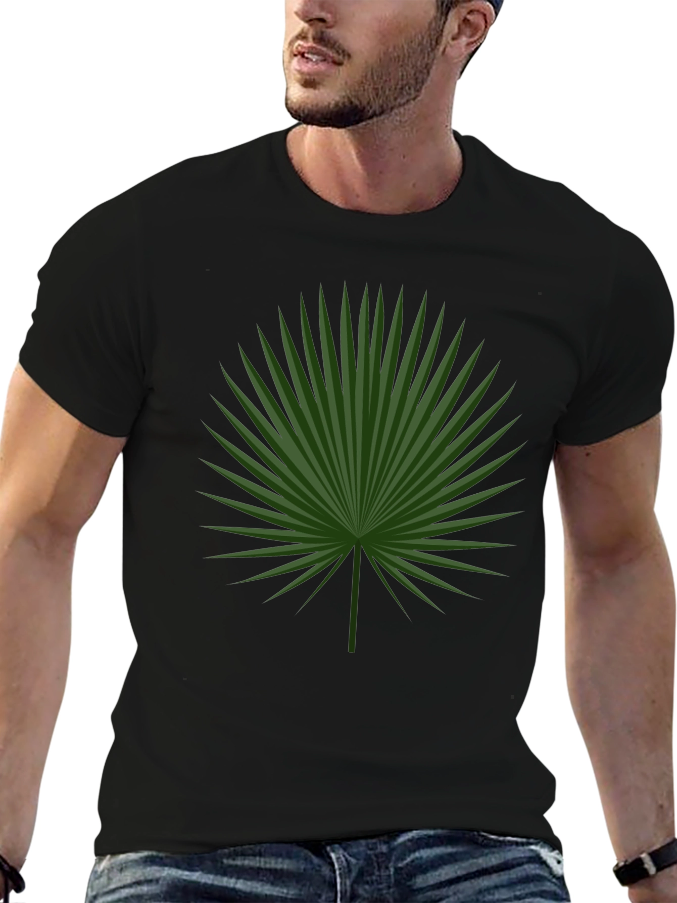 Tropical Palm Leaf Graphic Tee - Black