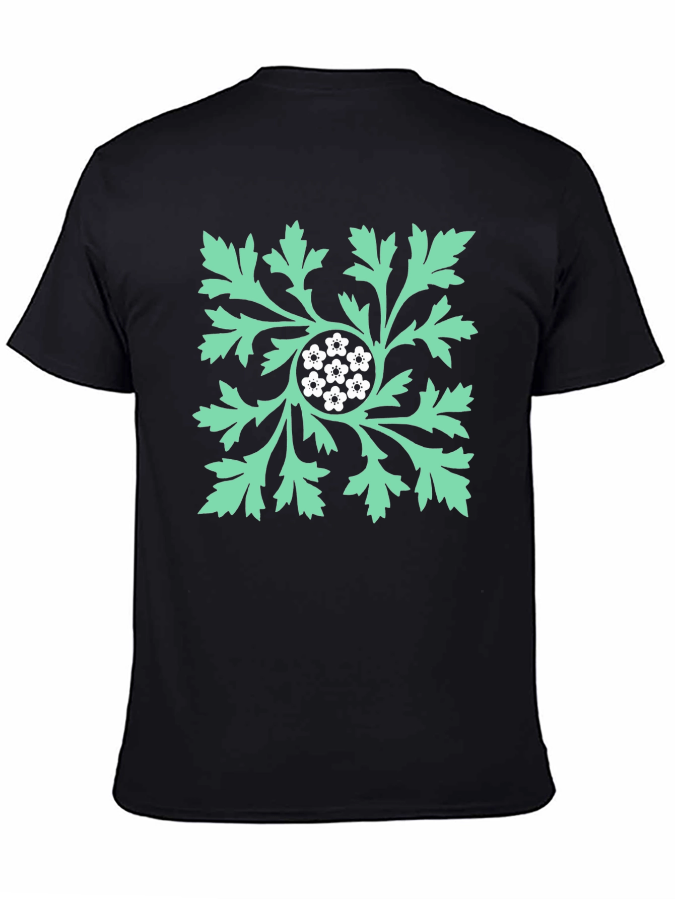 Floral Leaf Graphic Print Black T-Shirt