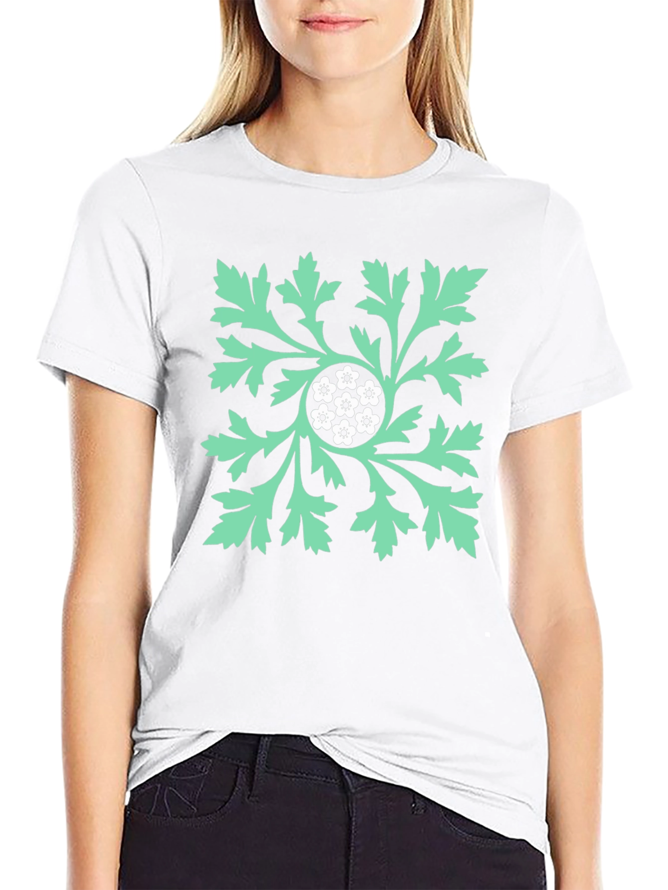 Floral Leaf Graphic Print Black T-Shirt