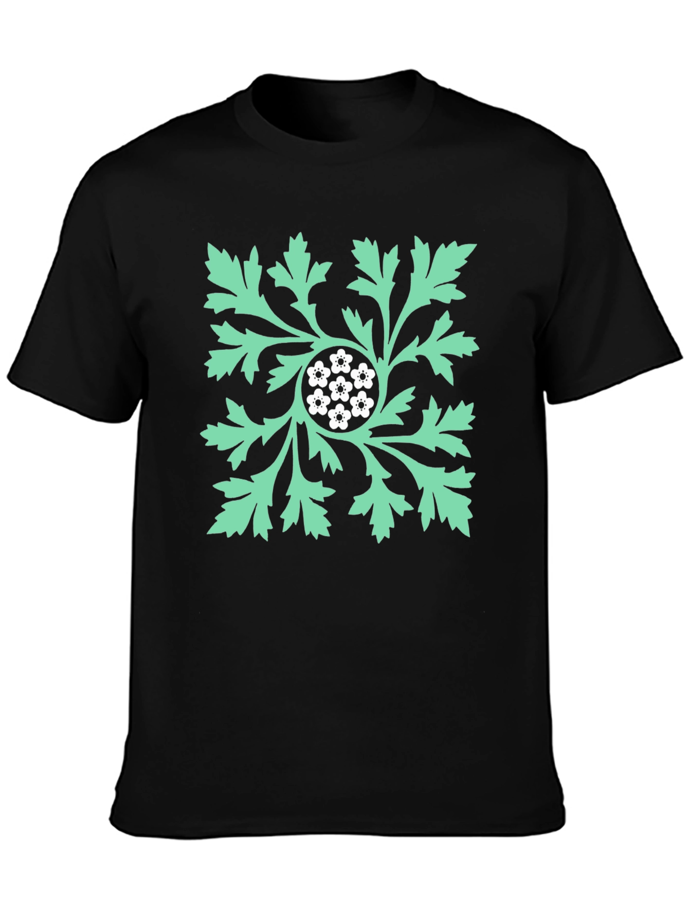 Floral Leaf Graphic Print Black T-Shirt