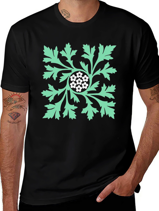 Floral Leaf Graphic Print Black T-Shirt