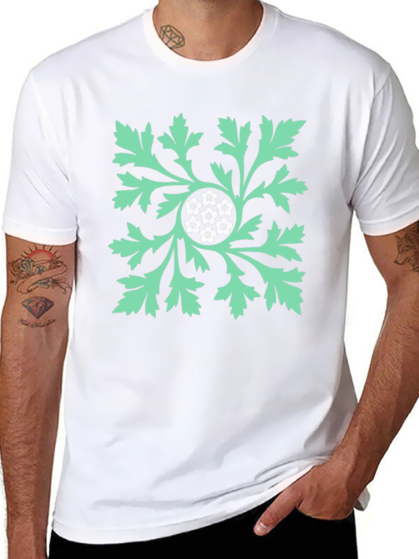 Floral Leaf Graphic Print Black T-Shirt