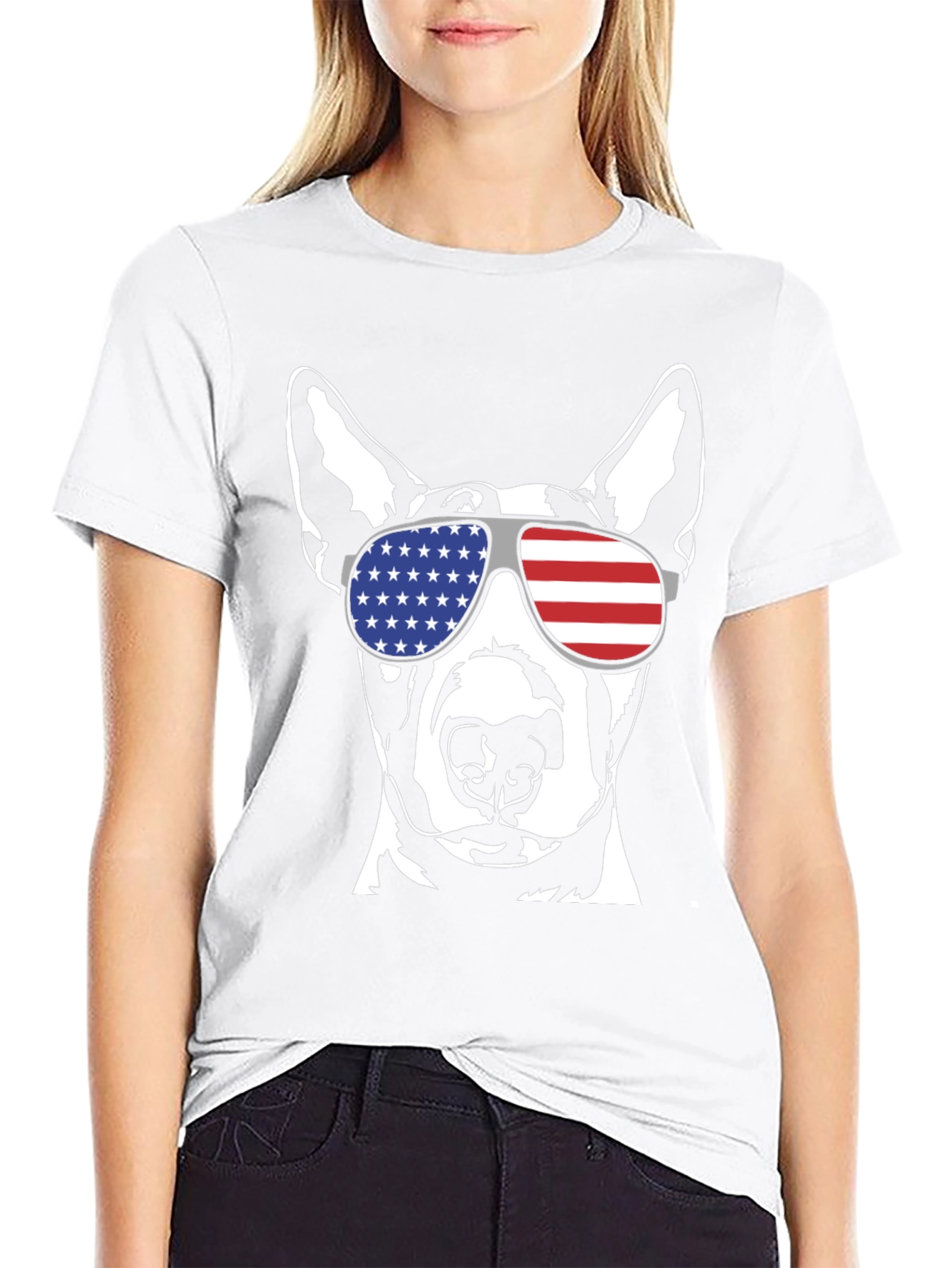 Patriotic Dog T-Shirt - USA Flag Sunglasses