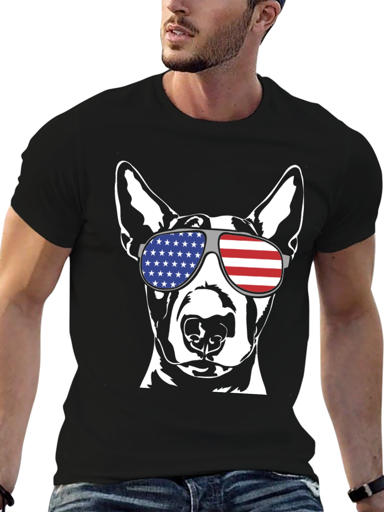 Patriotic Dog T-Shirt - USA Flag Sunglasses
