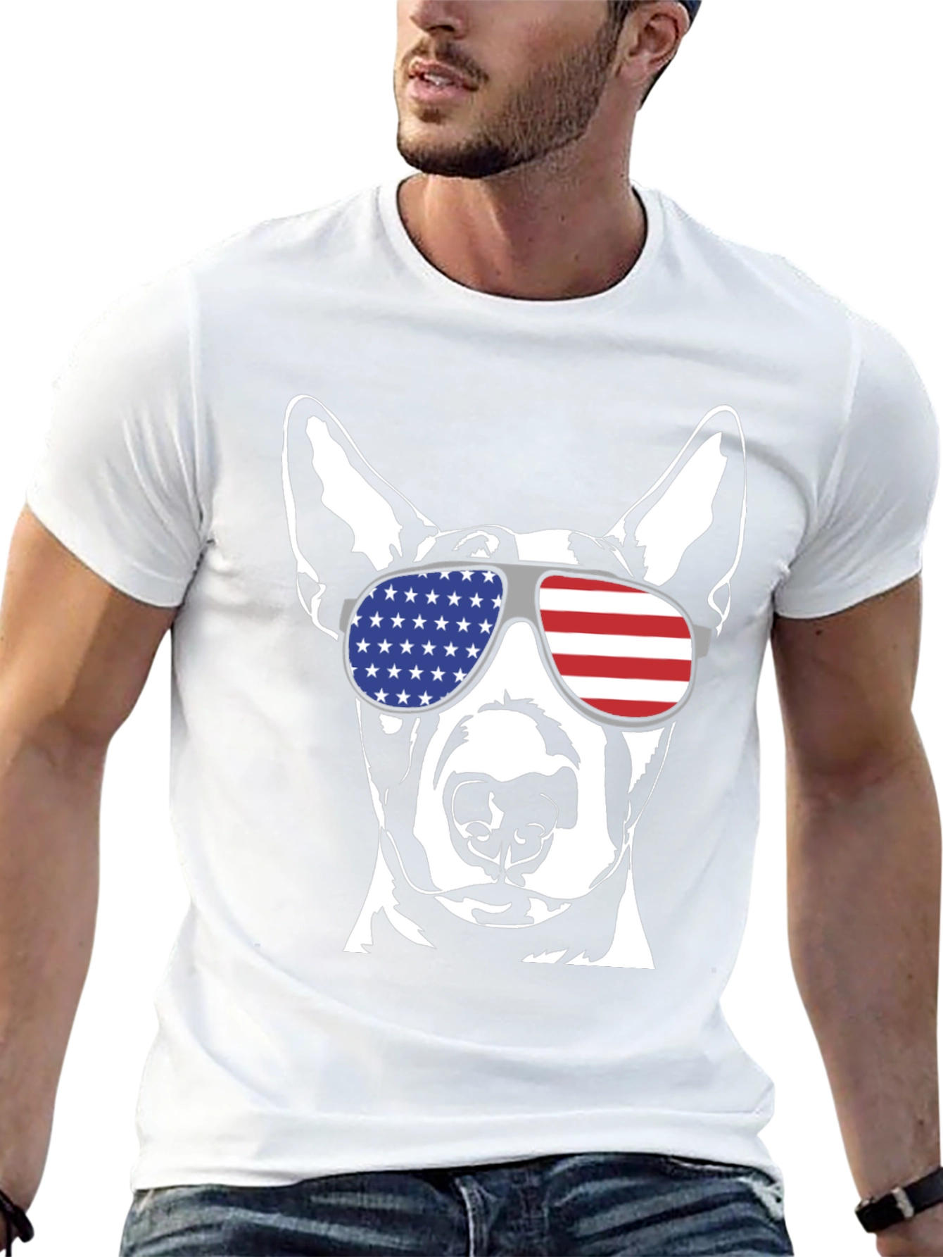 Patriotic Dog T-Shirt - USA Flag Sunglasses