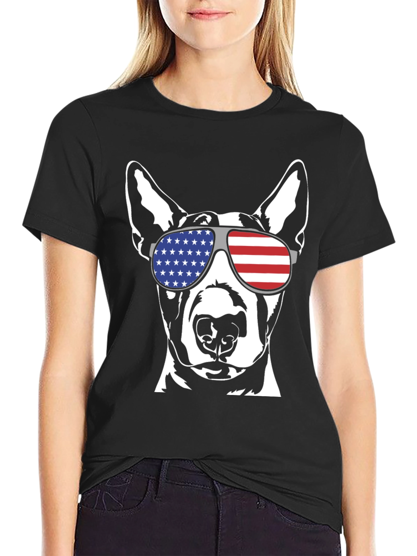 Patriotic Dog T-Shirt - USA Flag Sunglasses