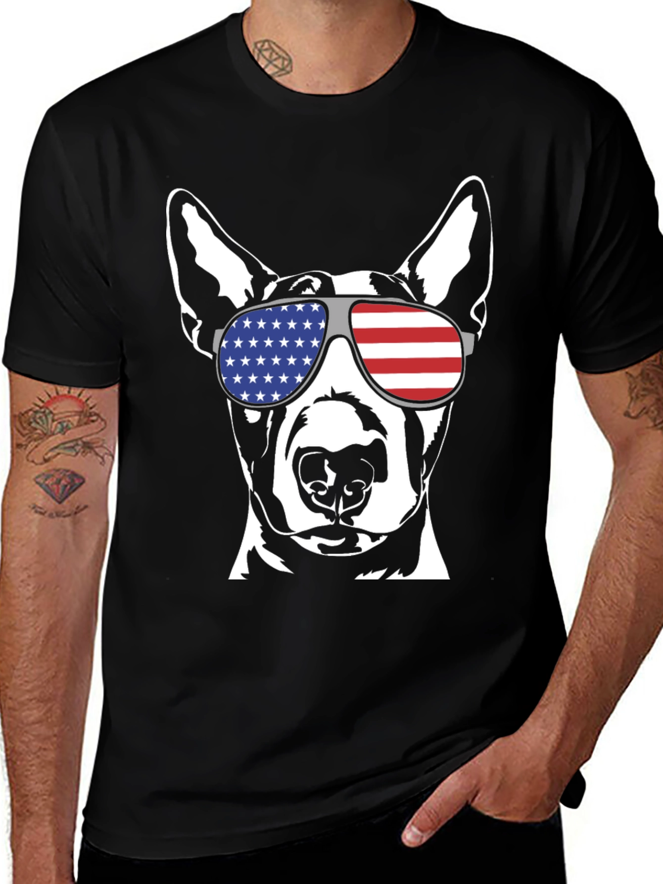 Patriotic Dog T-Shirt - USA Flag Sunglasses