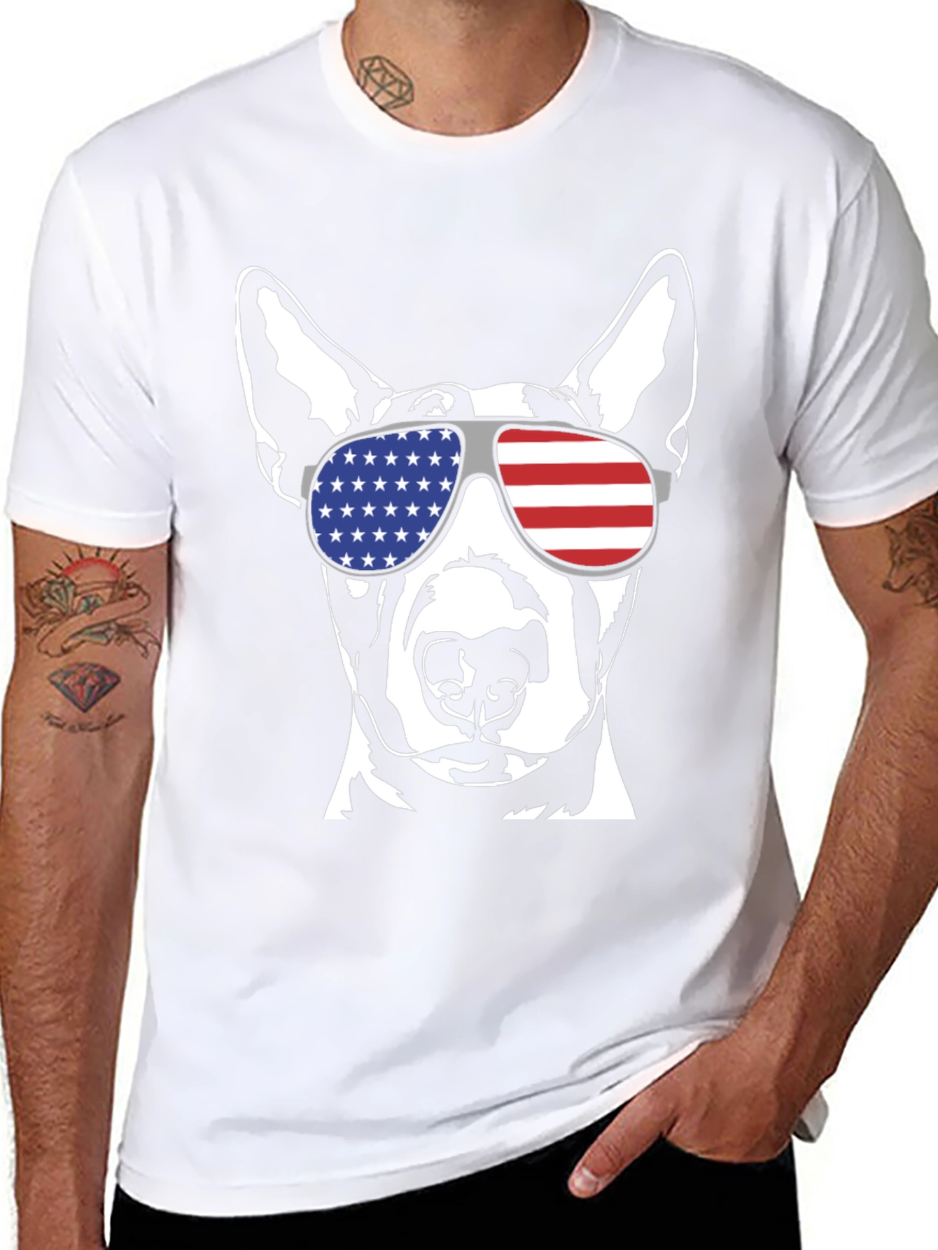 Patriotic Dog T-Shirt - USA Flag Sunglasses