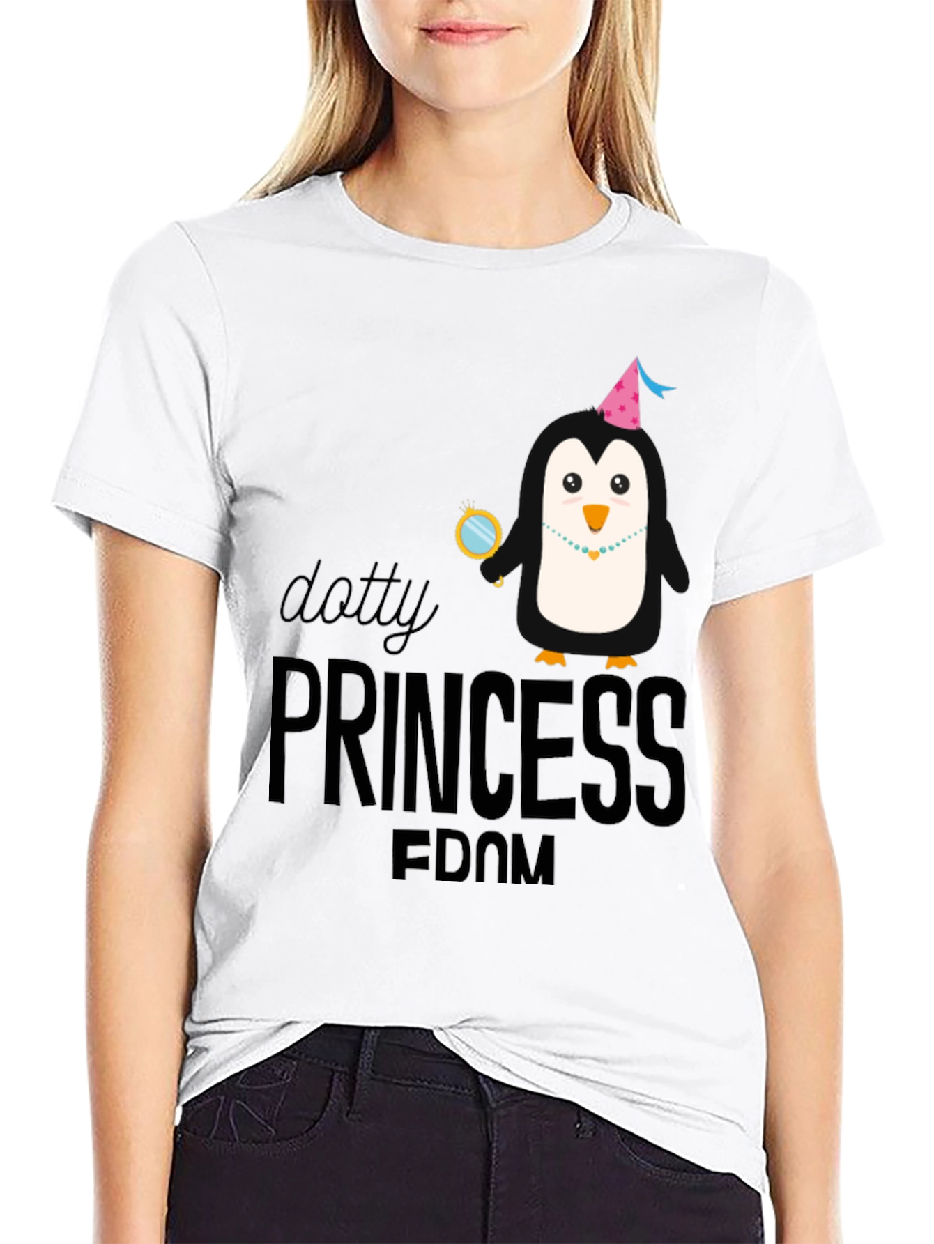 Dotty Princess Penguin Black T-Shirt