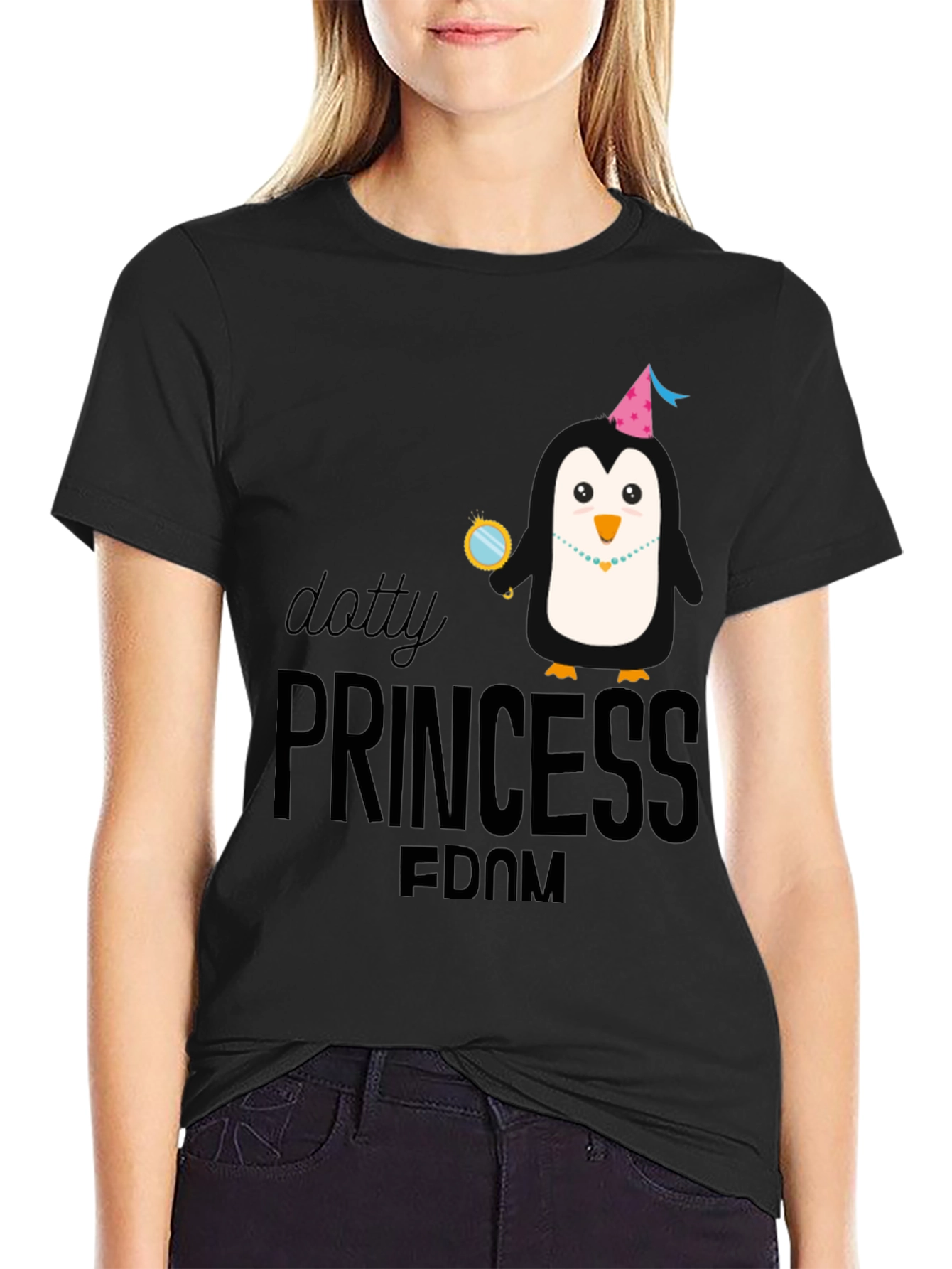Dotty Princess Penguin Black T-Shirt