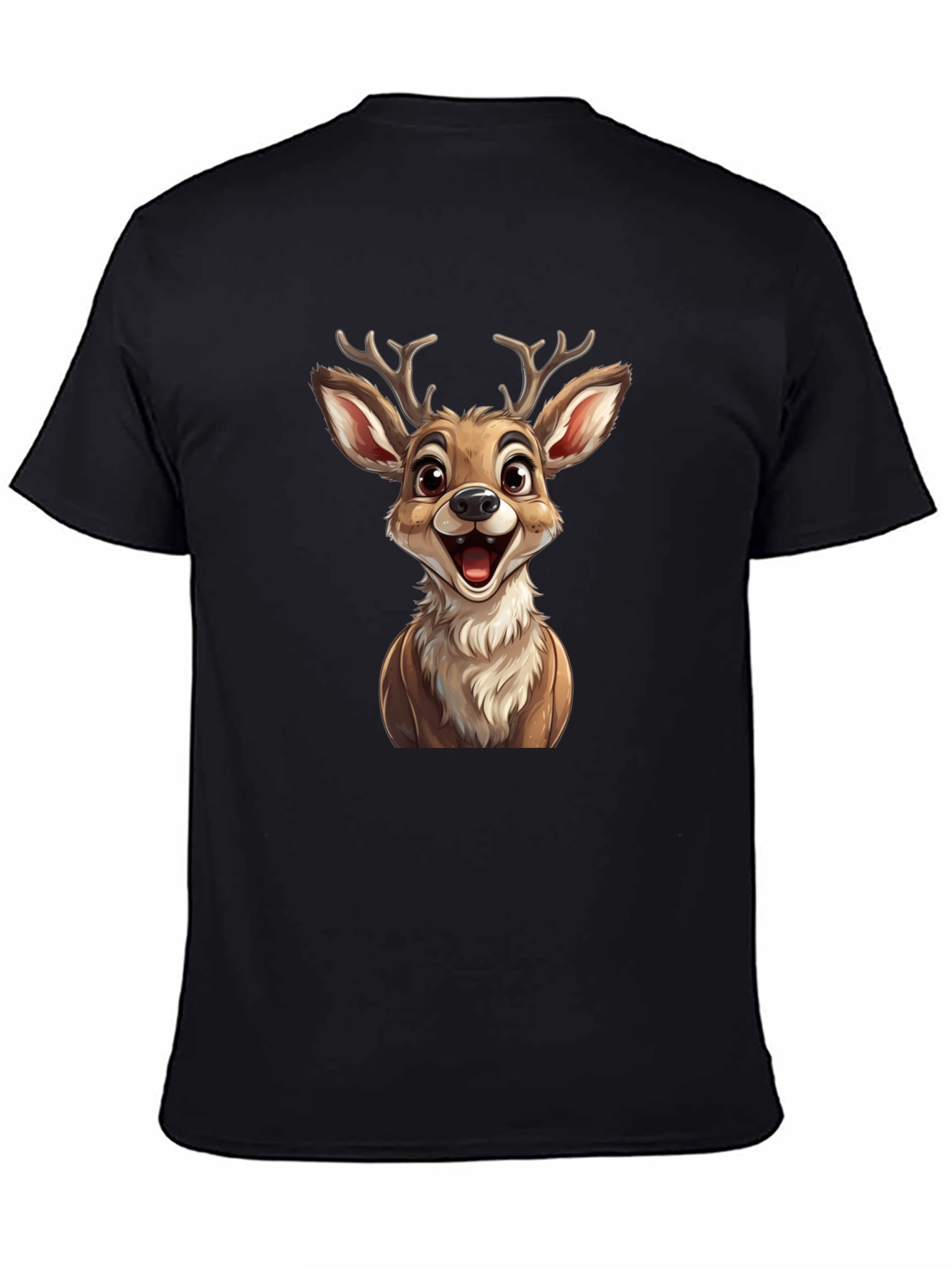 Cute Cartoon Deer Graphic T-Shirt - Black
