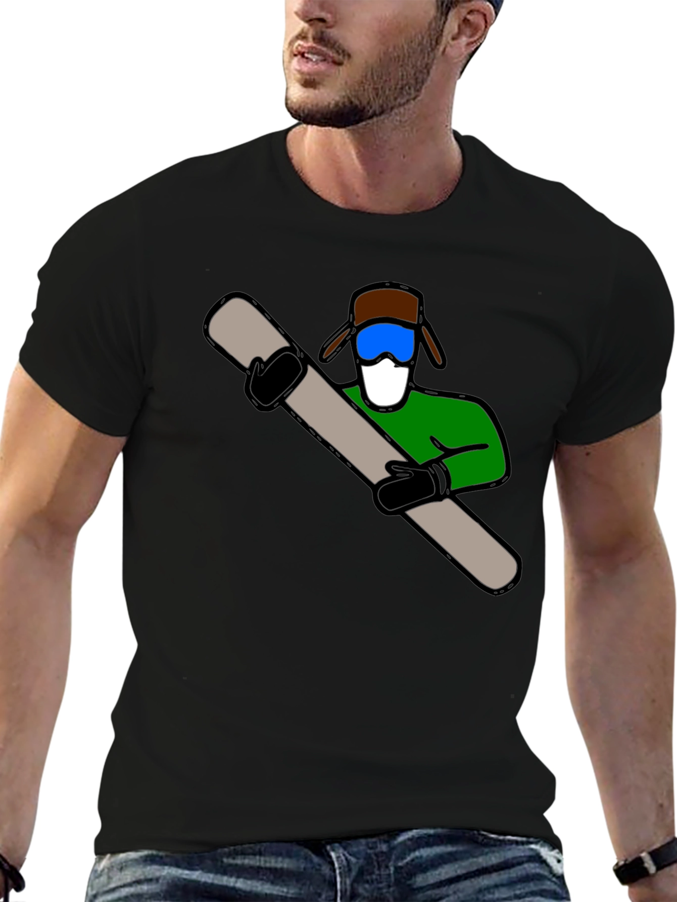 Fun Ski Dude Graphic Tee - Black Cotton Blend