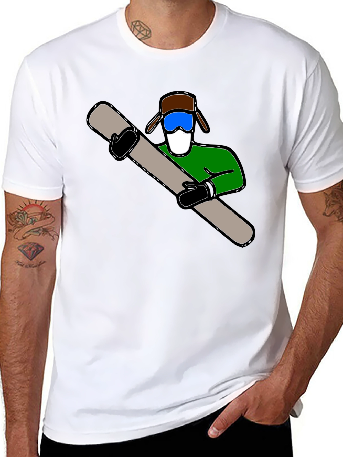 Fun Ski Dude Graphic Tee - Black Cotton Blend