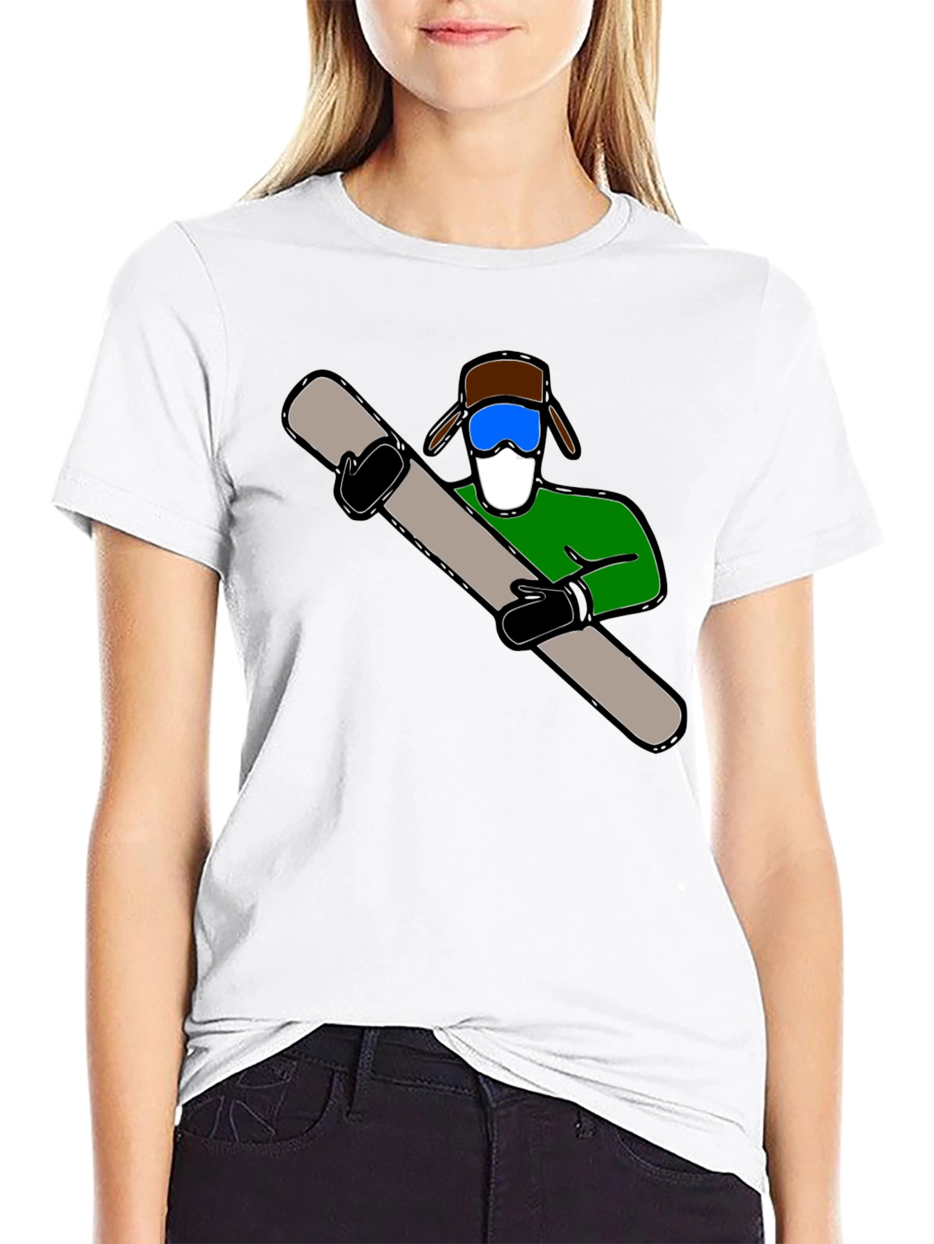 Fun Ski Dude Graphic Tee - Black Cotton Blend