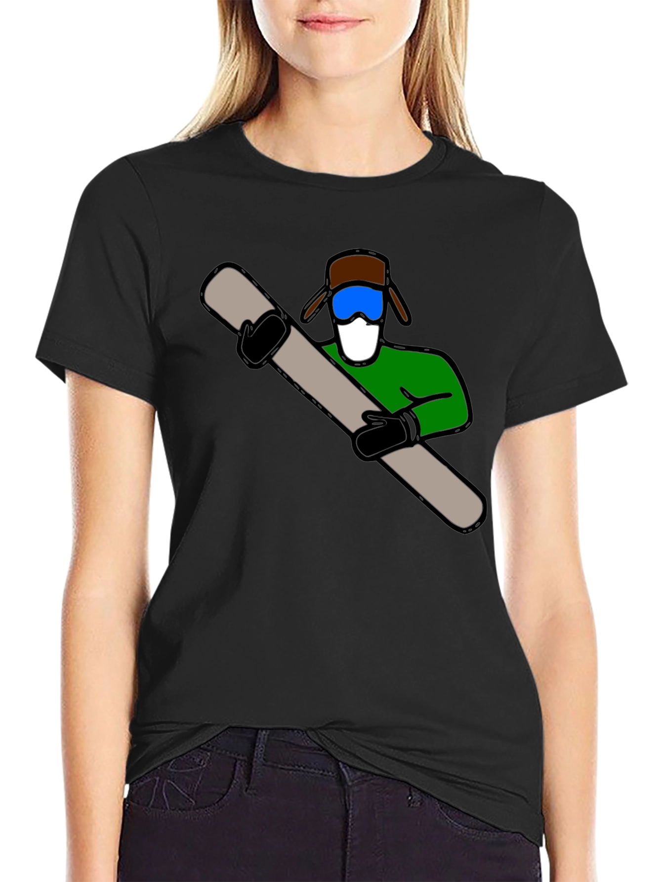 Fun Ski Dude Graphic Tee - Black Cotton Blend