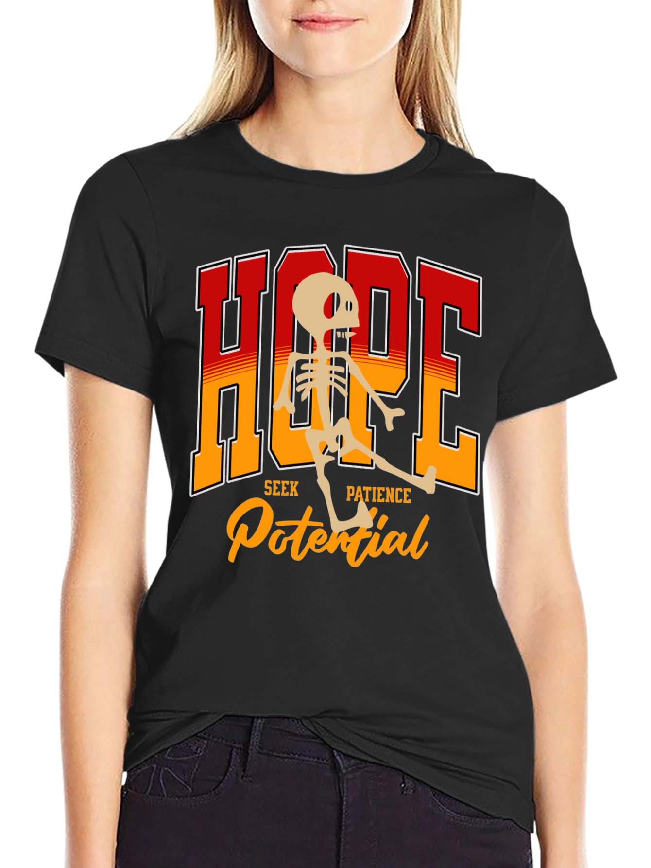 Hope Skeleton Graphic Tee - Seek Patience Potential T-Shirt