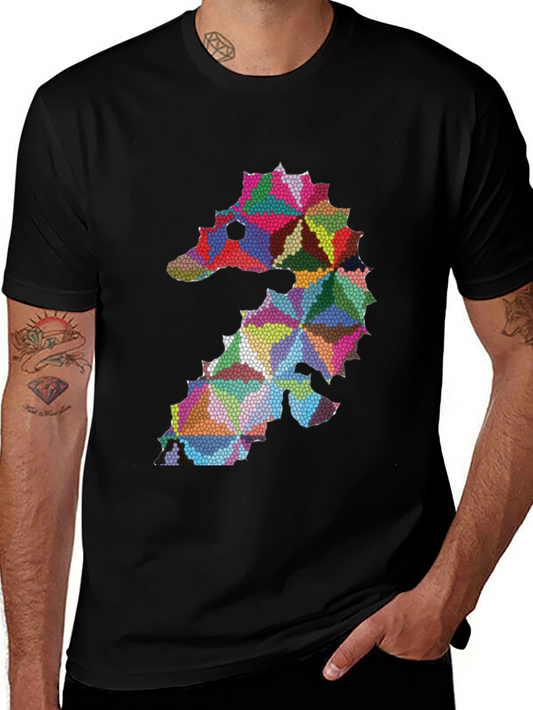 Colorful Seahorse Graphic Black T-Shirt
