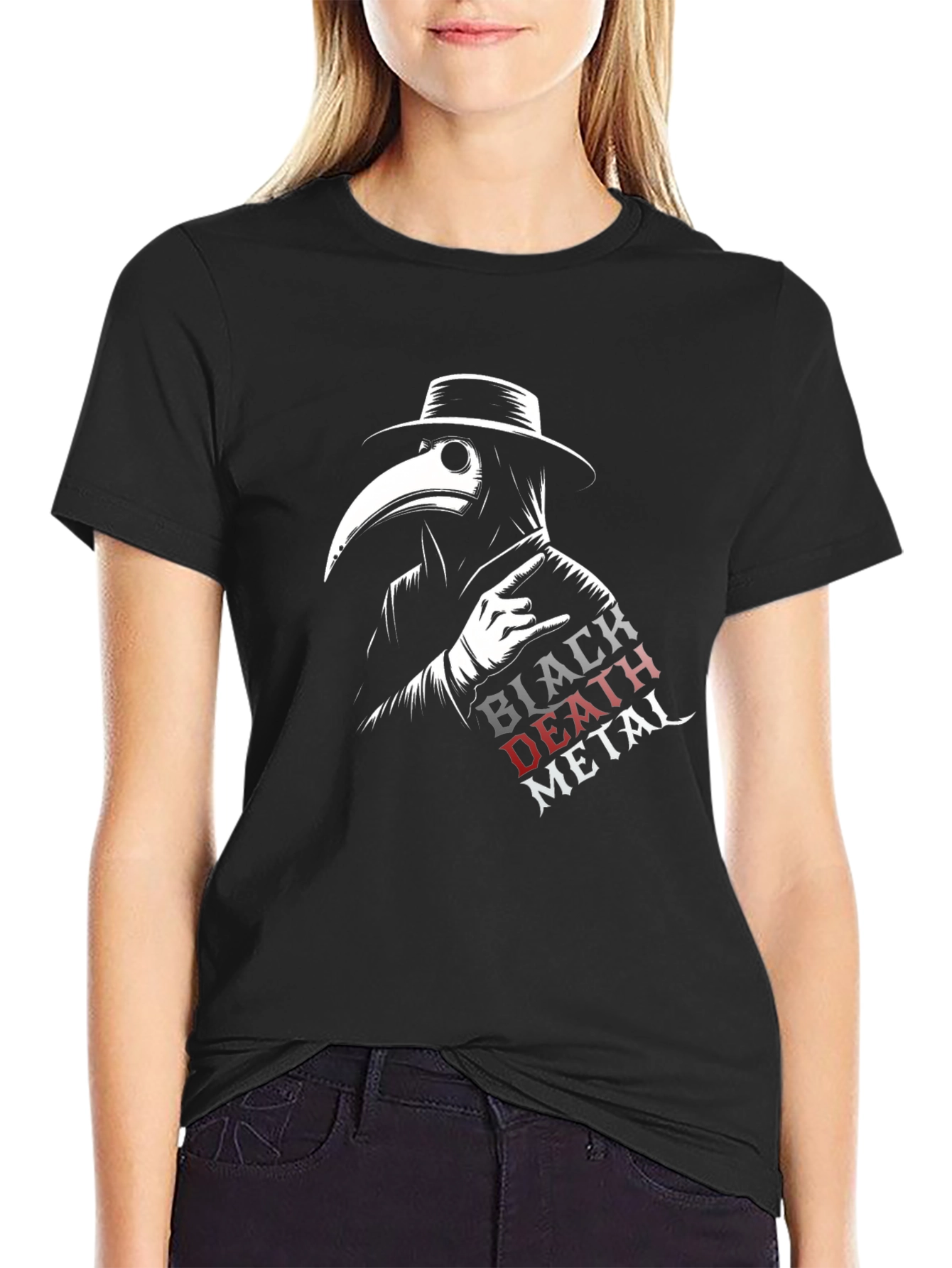 Black Death Metal Plague Doctor T-Shirt
