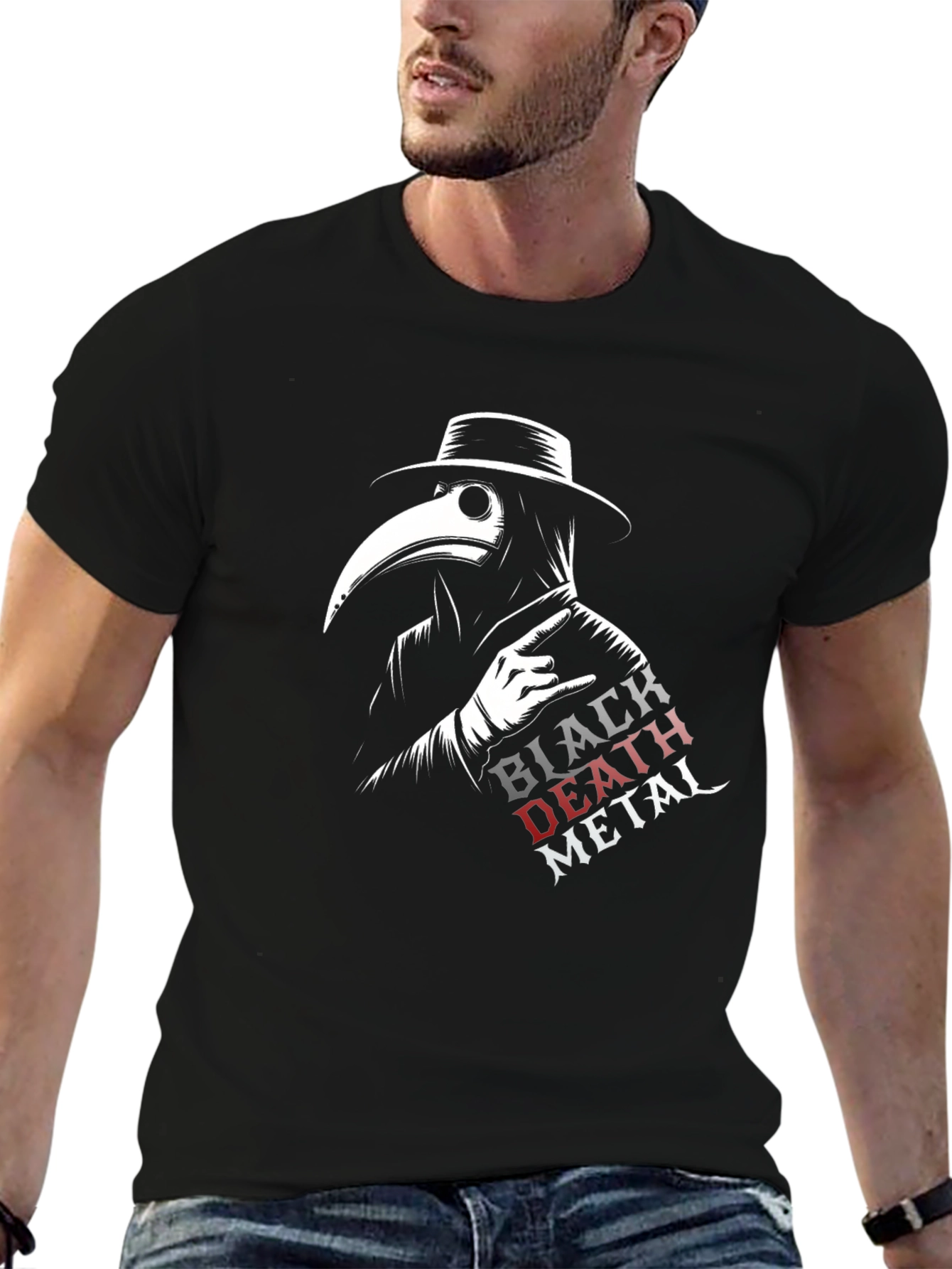 Black Death Metal Plague Doctor T-Shirt
