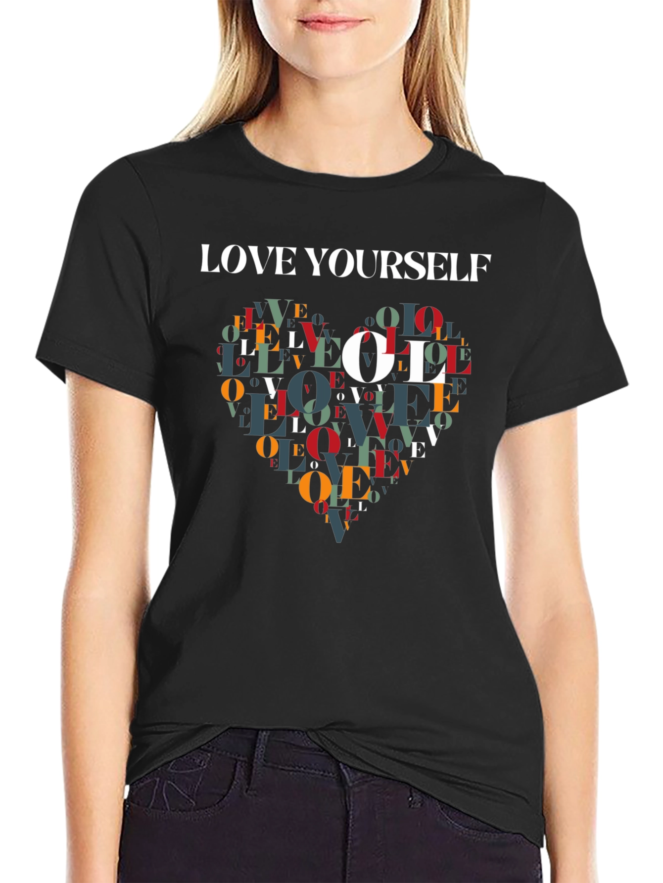 Love Yourself Heart Graphic Tee - Stylish Black T-Shirt