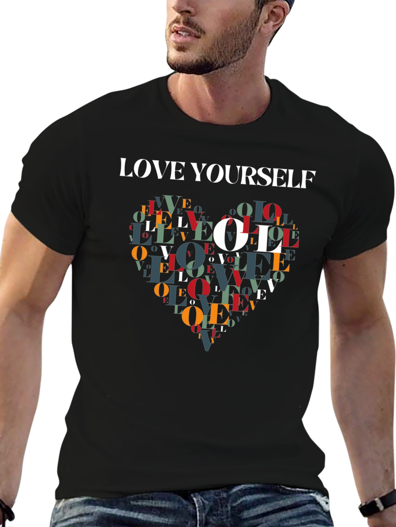 Love Yourself Heart Graphic Tee - Stylish Black T-Shirt