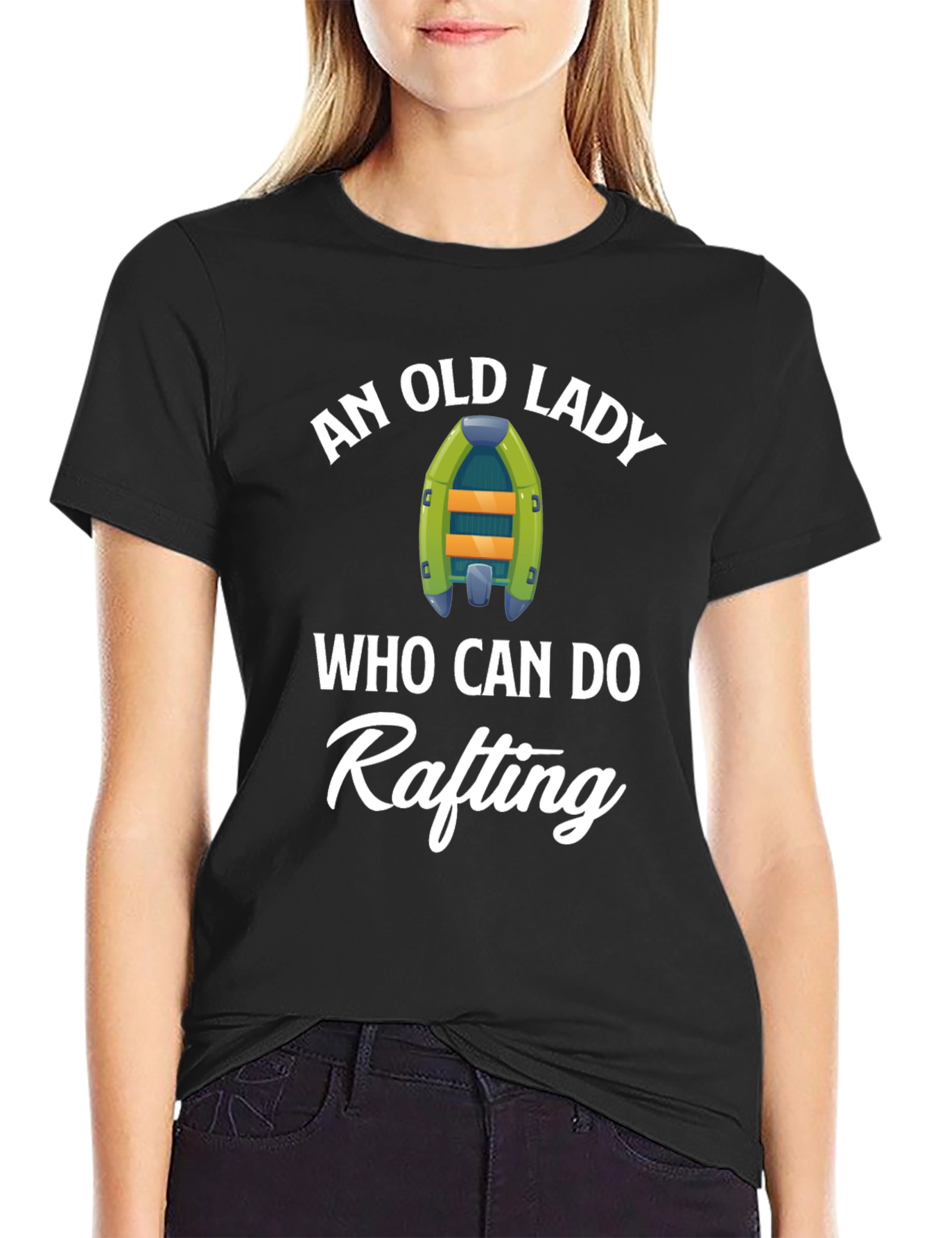 Funny Rafting Old Lady Graphic T-Shirt