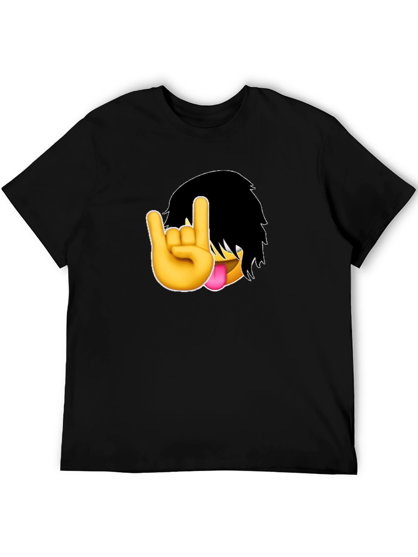 Emo Emoji Rock On Hand Black T-Shirt