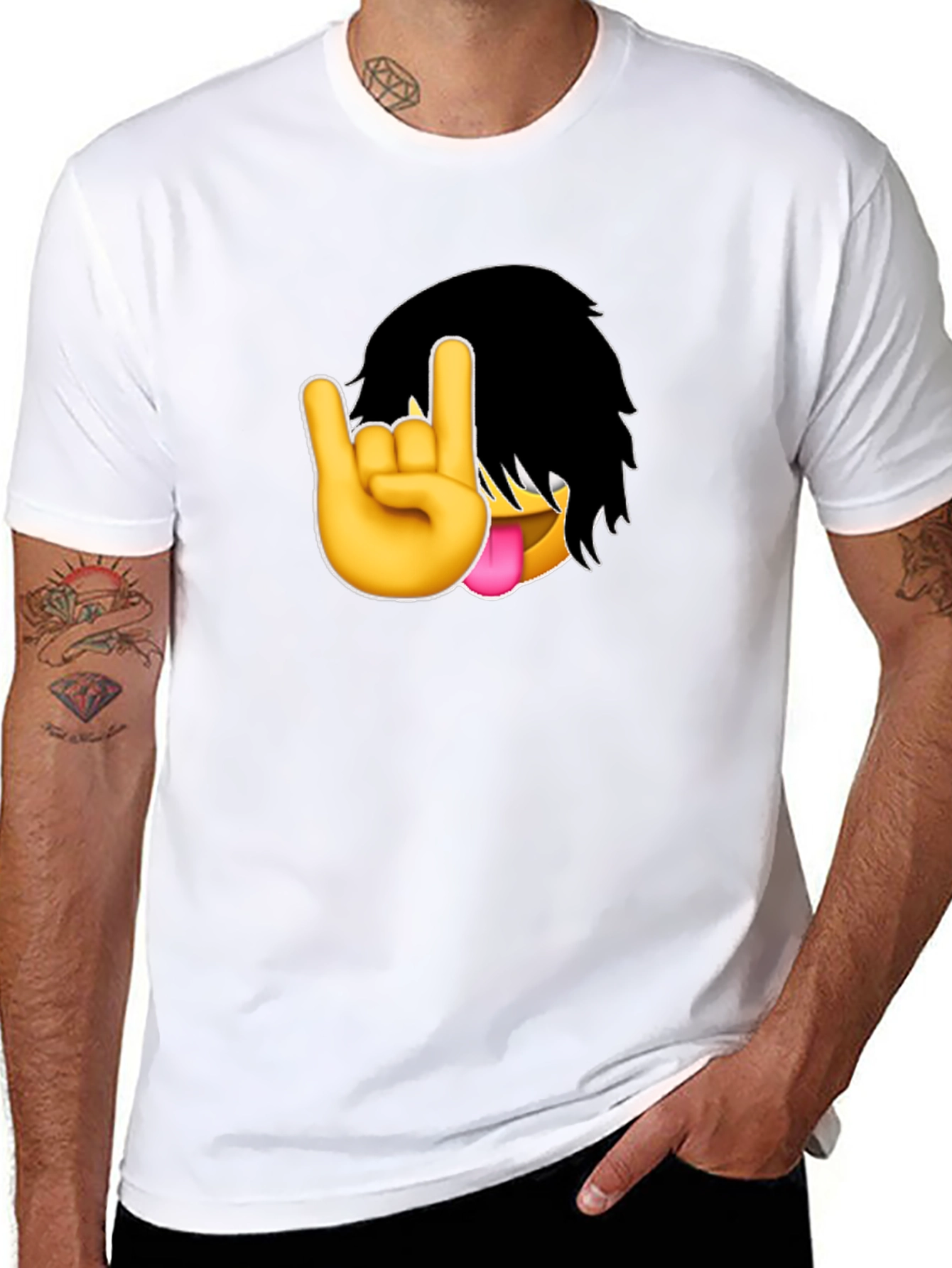 Emo Emoji Rock On Hand Black T-Shirt