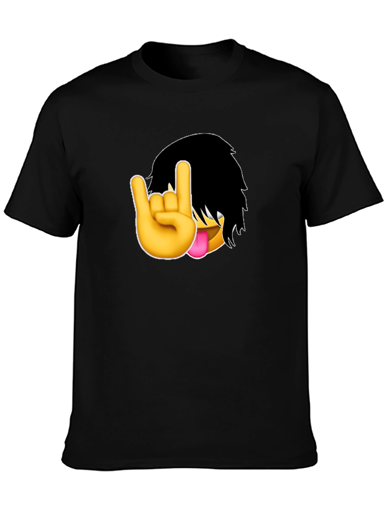 Emo Emoji Rock On Hand Black T-Shirt