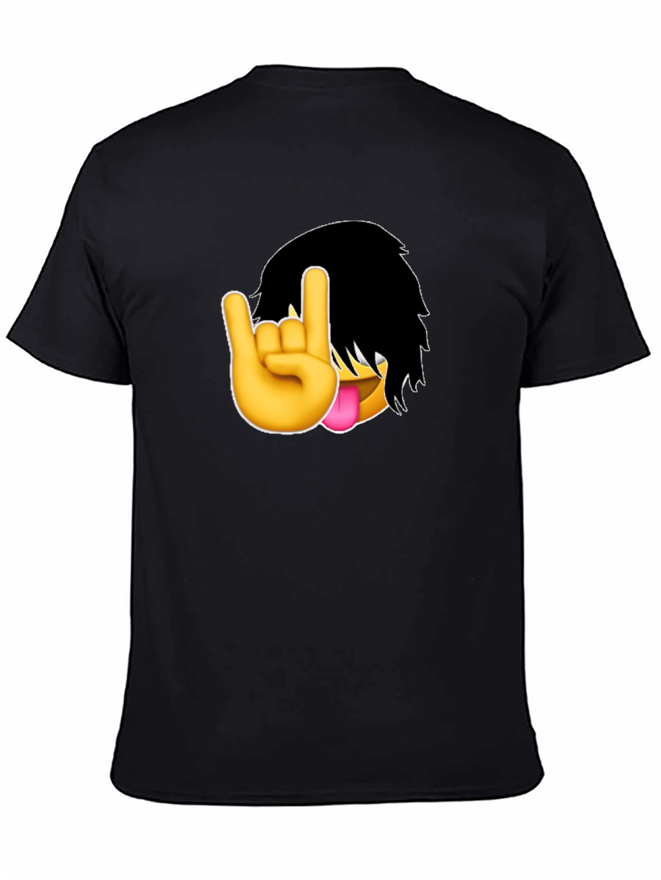 Emo Emoji Rock On Hand Black T-Shirt