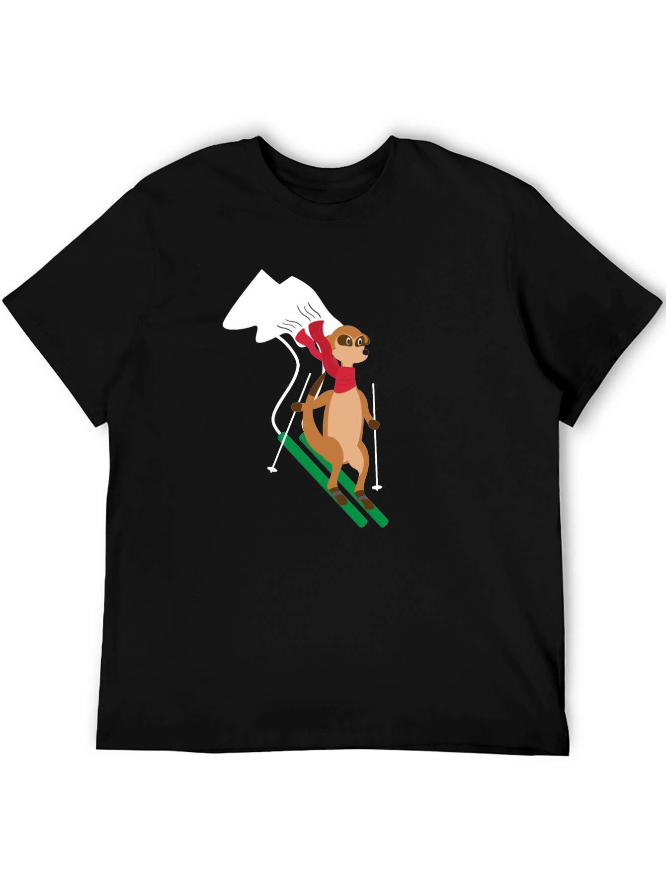 Skiing Meerkat T-Shirt - Black Cotton Tee