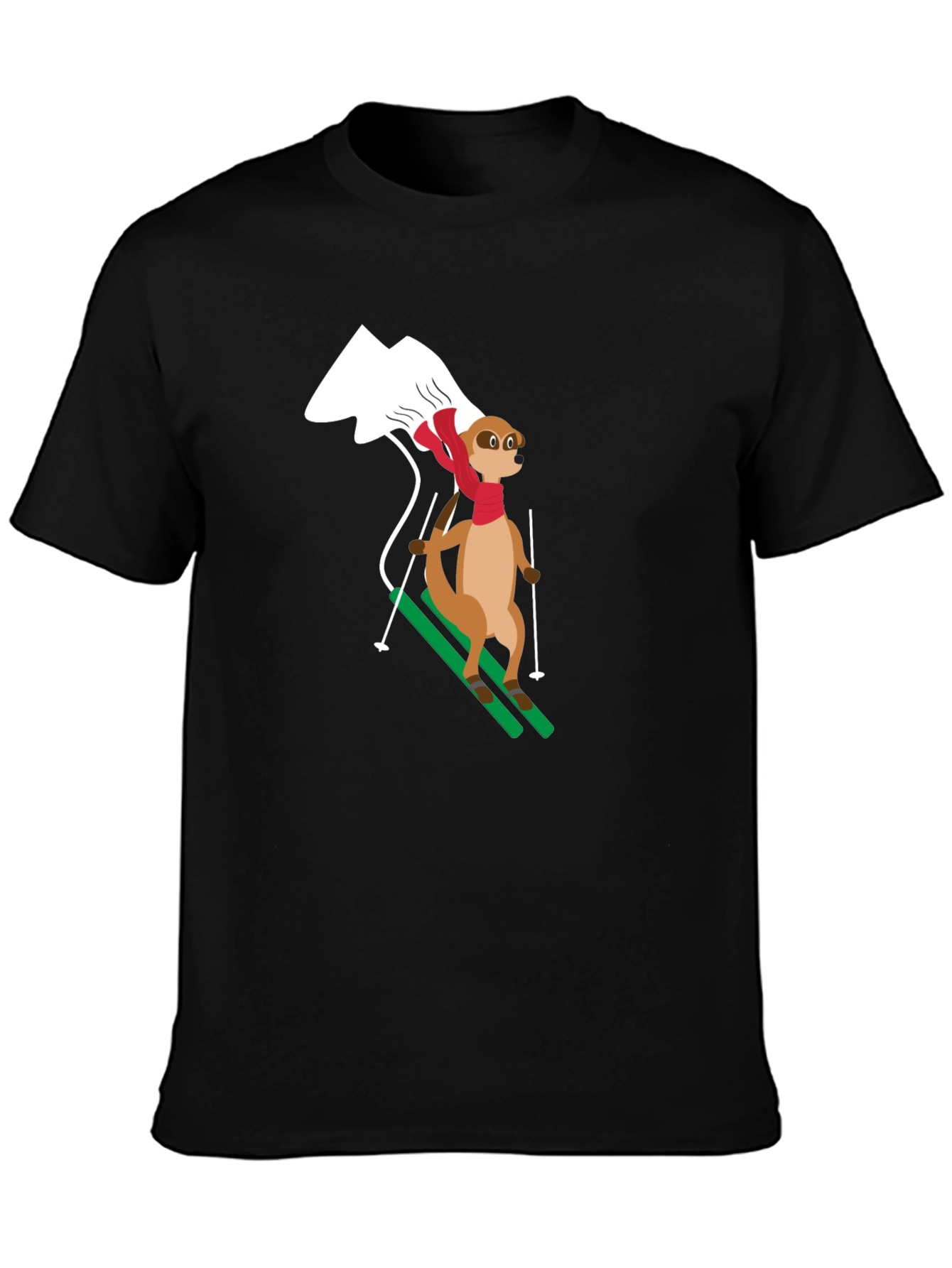 Skiing Meerkat T-Shirt - Black Cotton Tee