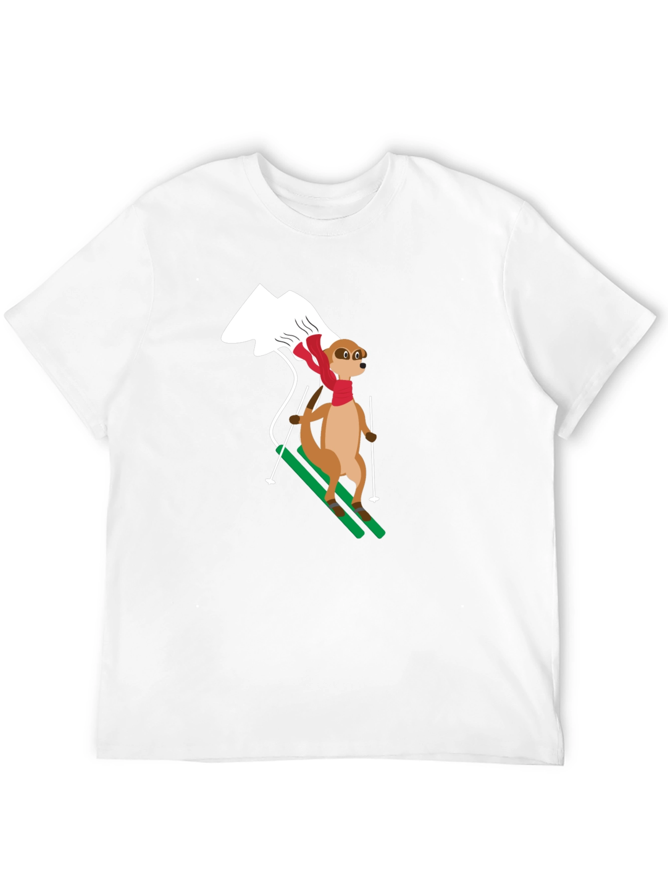 Skiing Meerkat T-Shirt - Black Cotton Tee