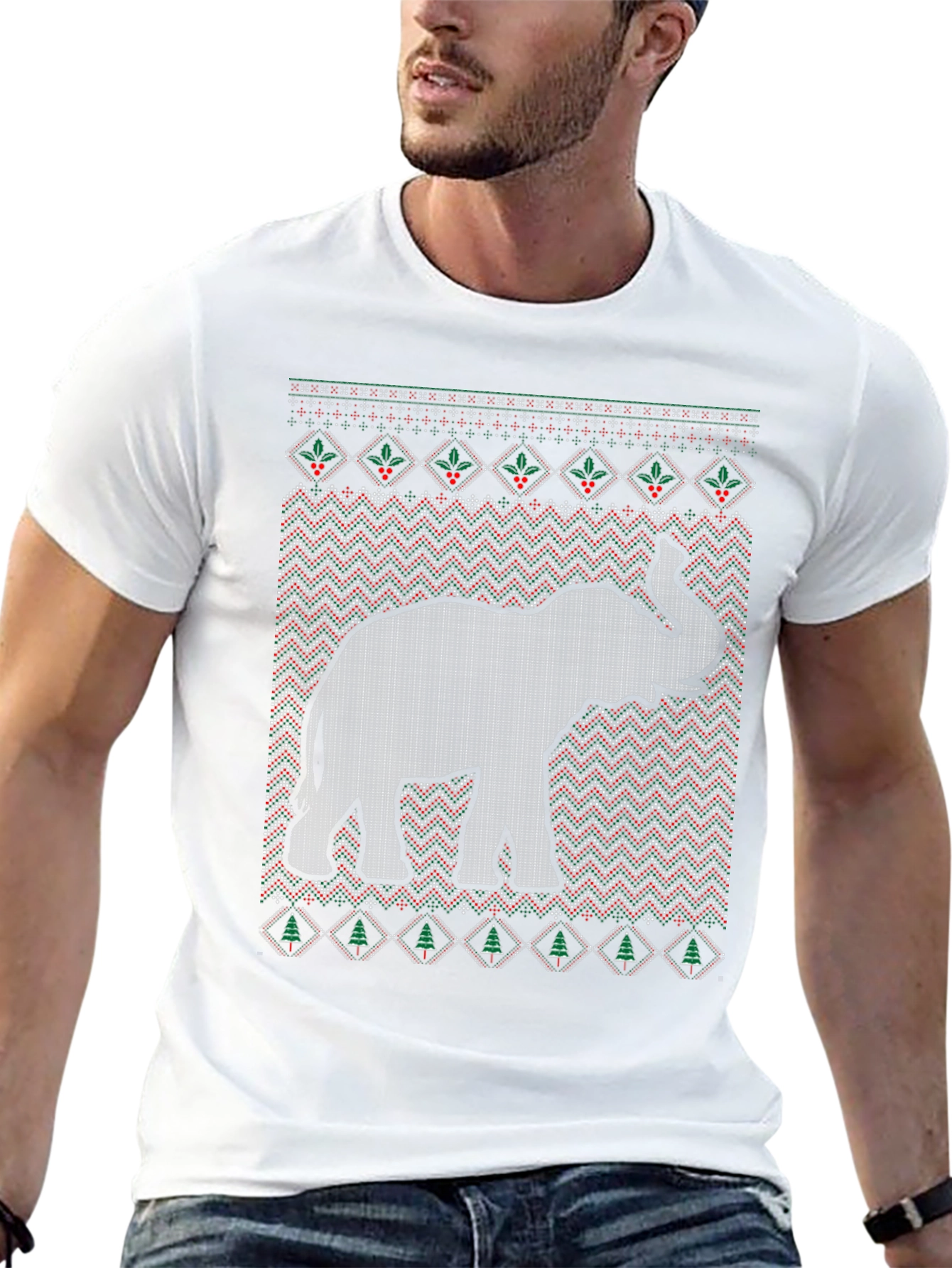Elephant Ugly Christmas Sweater Style T-Shirt