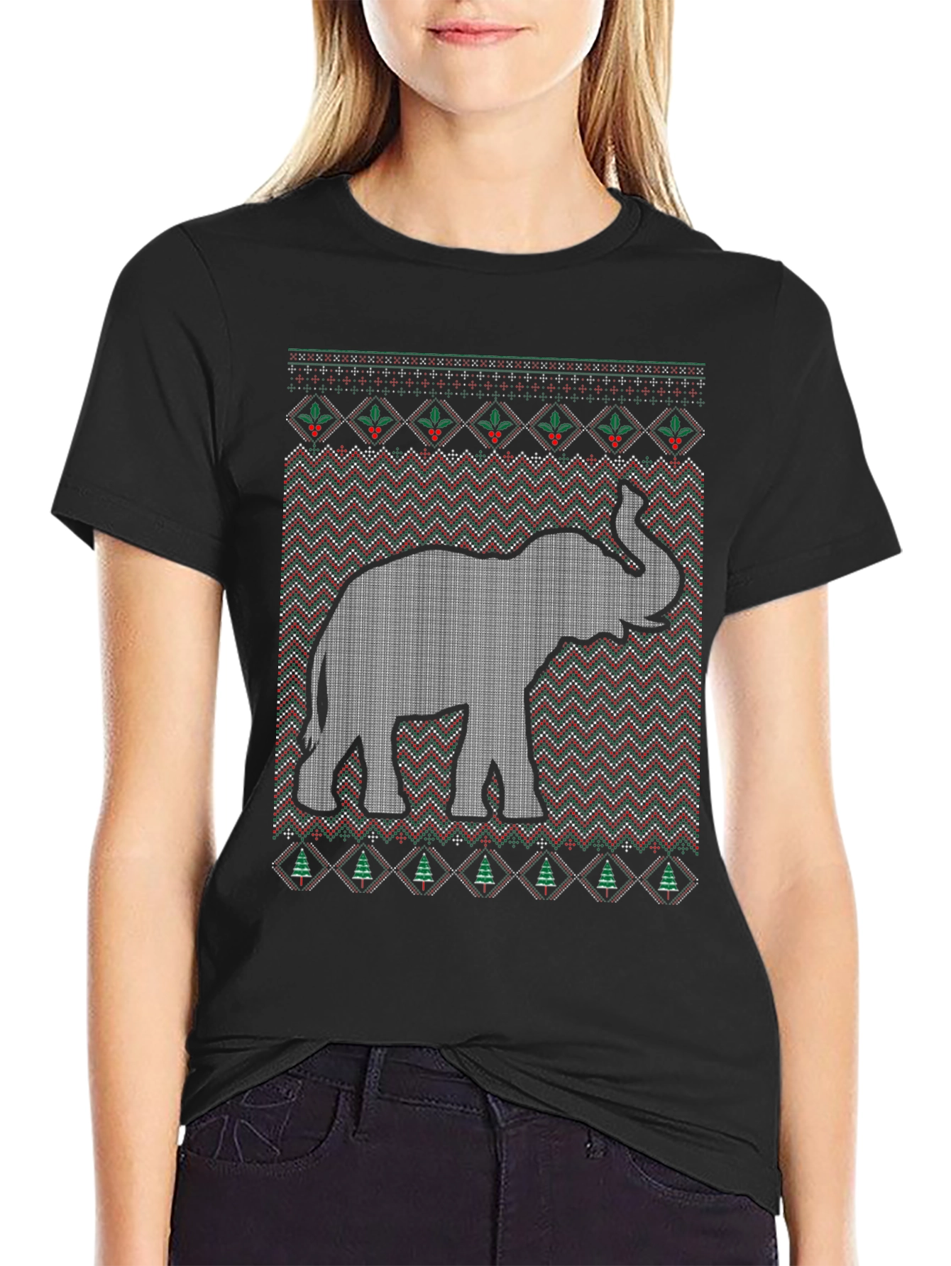 Elephant Ugly Christmas Sweater Style T-Shirt