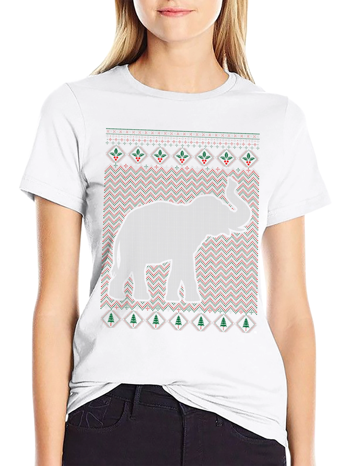 Elephant Ugly Christmas Sweater Style T-Shirt