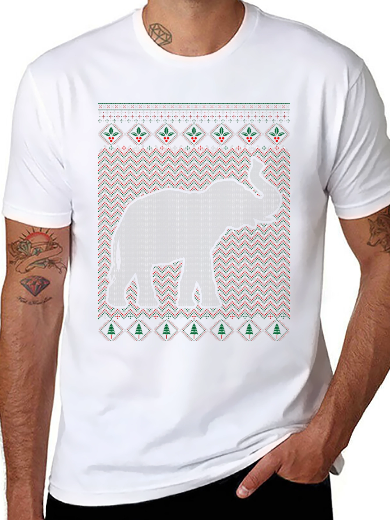 Elephant Ugly Christmas Sweater Style T-Shirt
