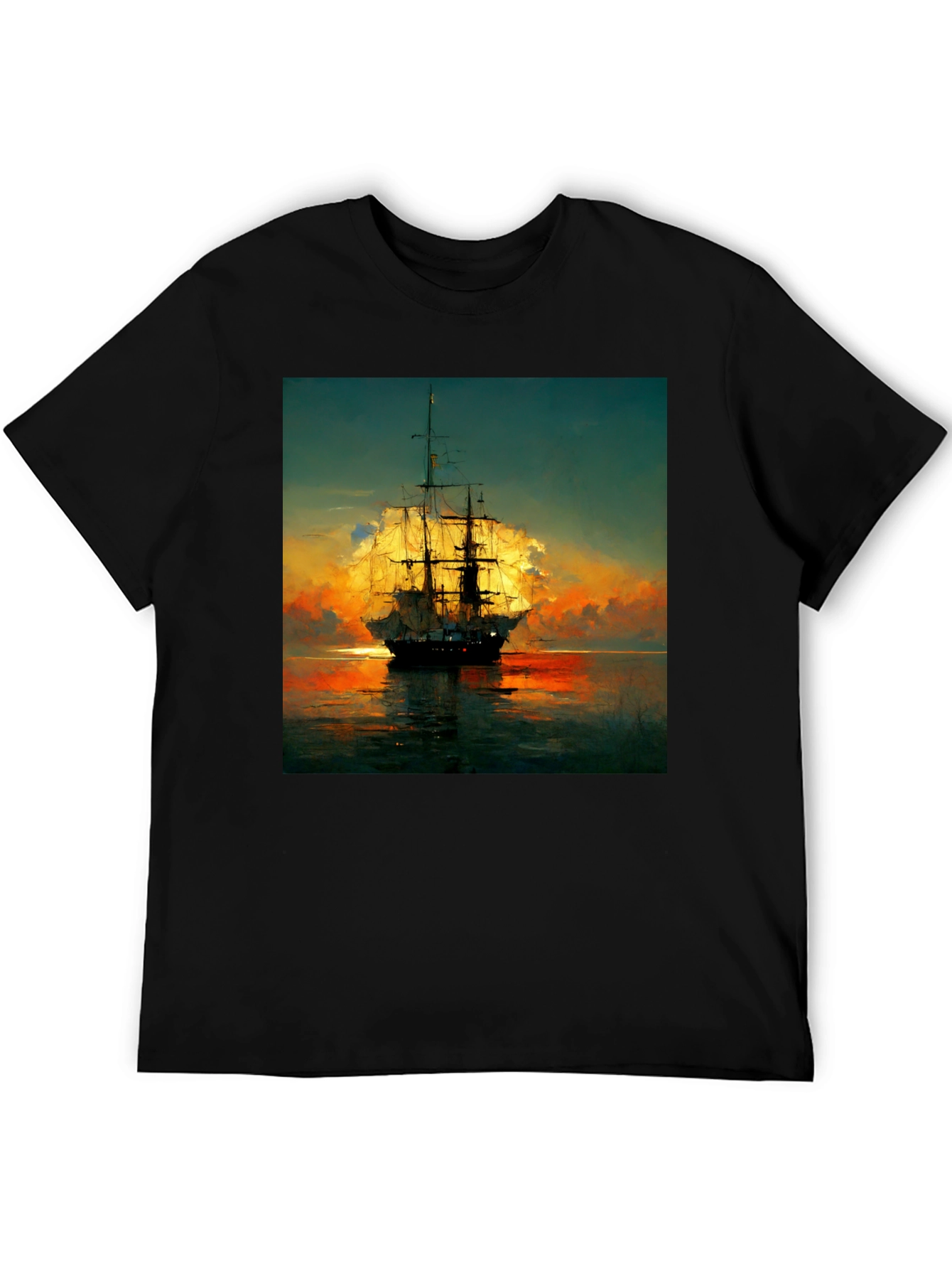 Sailing Ship Sunset T-Shirt - Artistic Sea Adventure