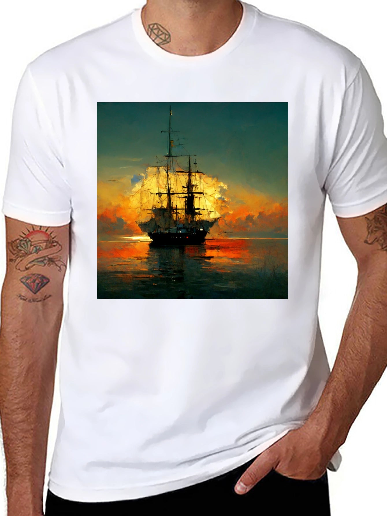 Sailing Ship Sunset T-Shirt - Artistic Sea Adventure